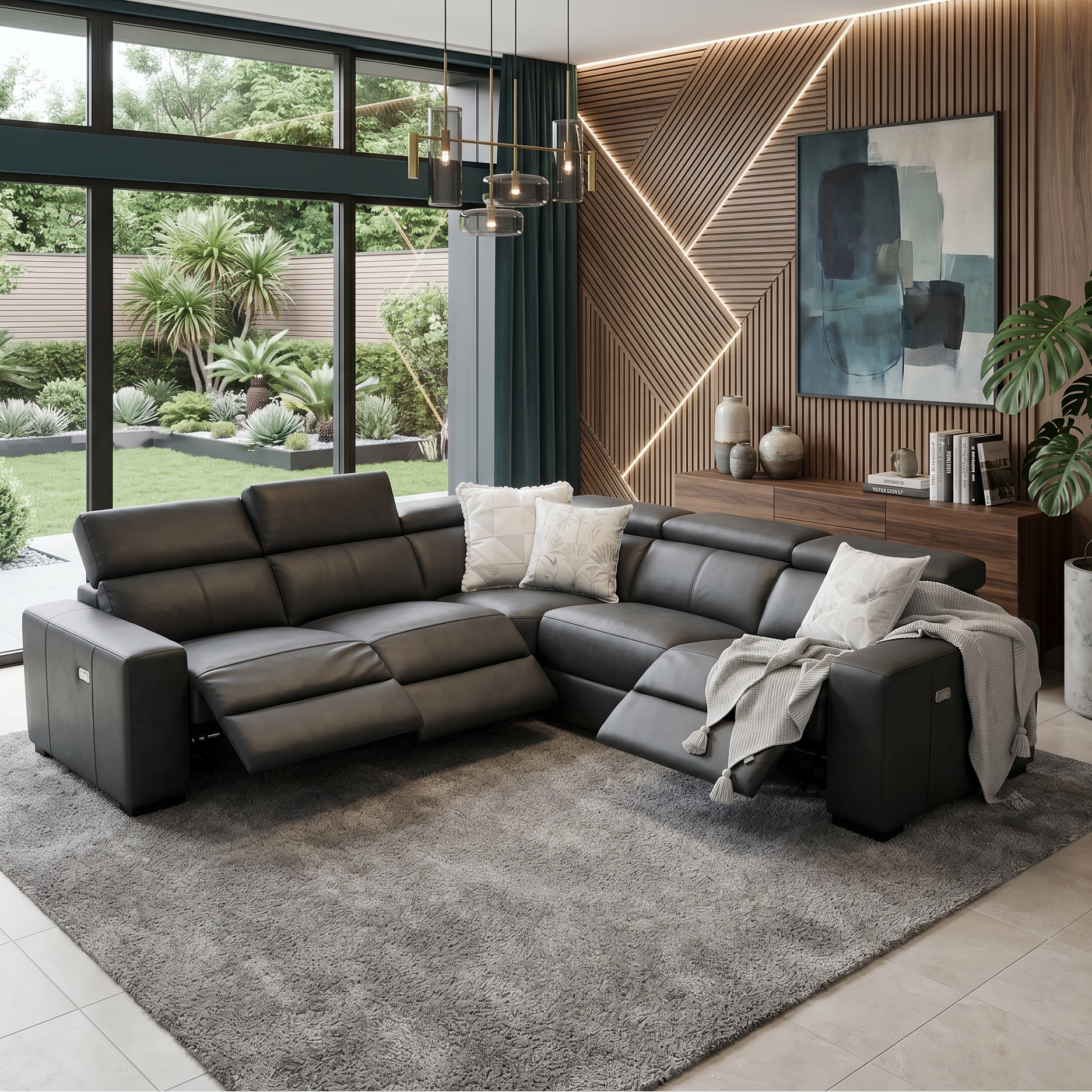 Monaco modular with 3 electric recliners in charcoal leather