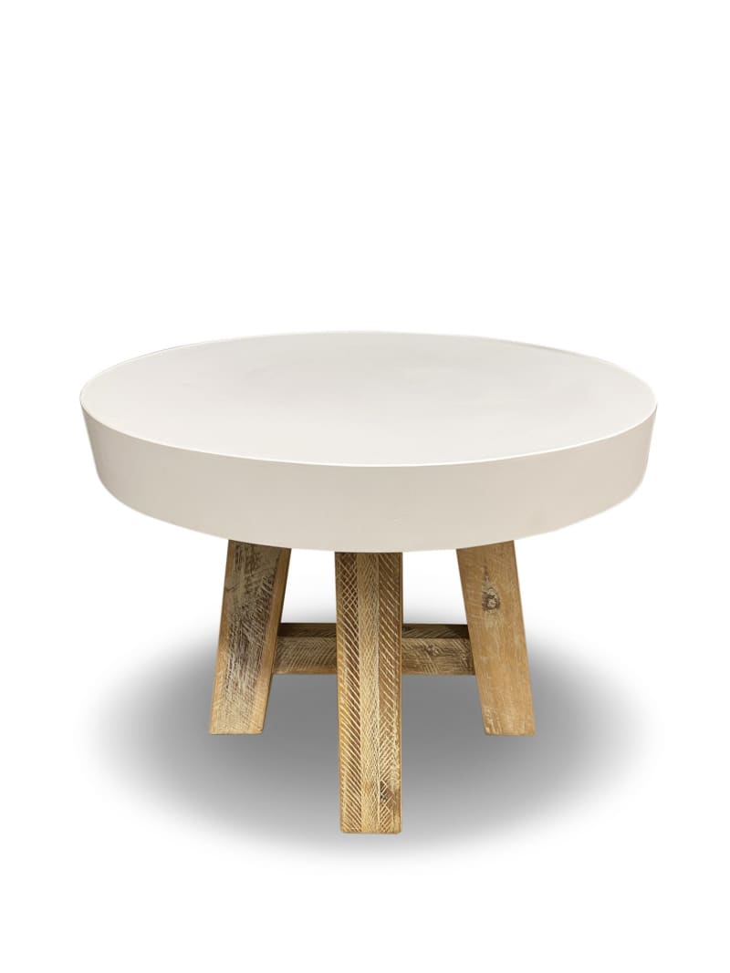 Toledo round lamp table acacia timber white concrete top
