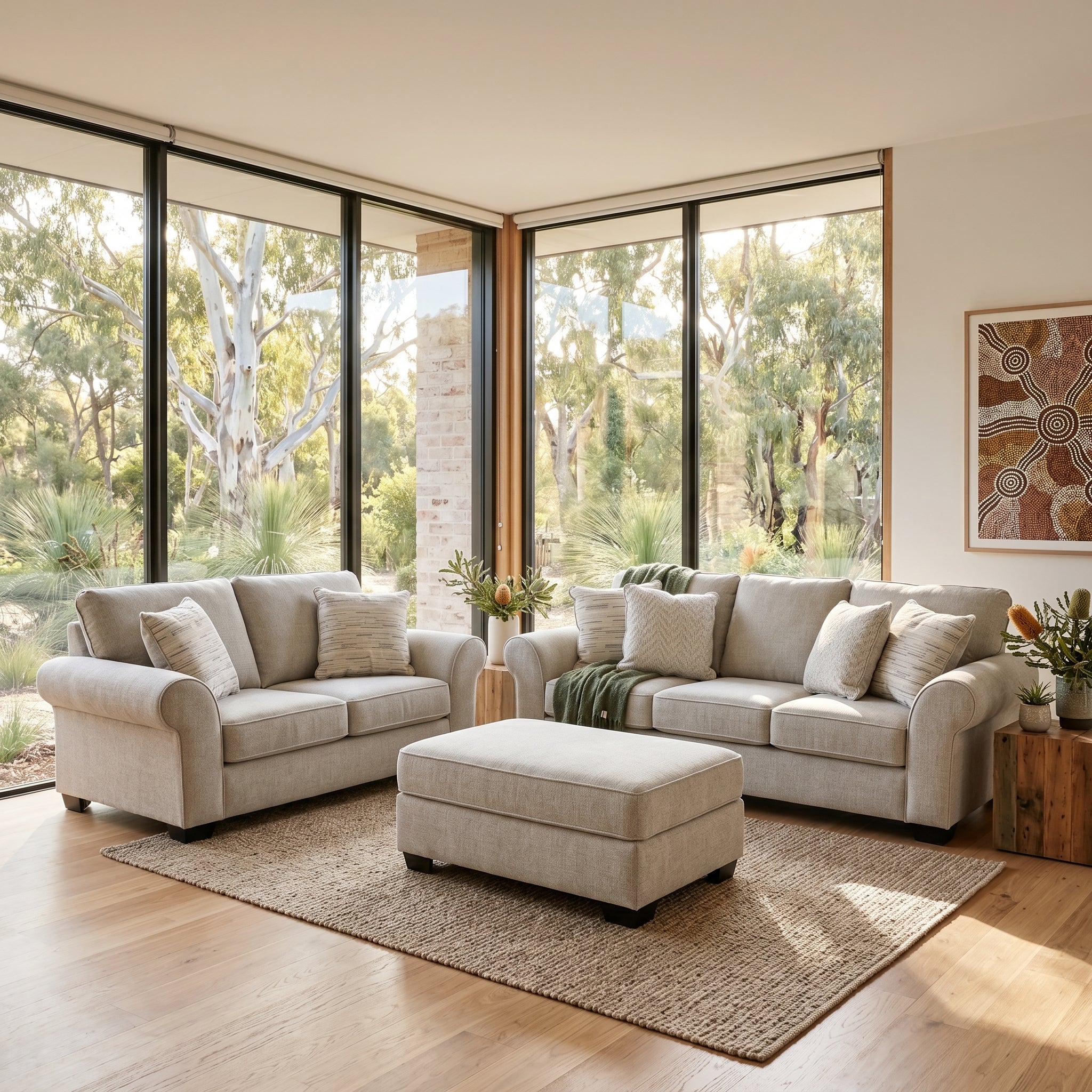 Remmy 3+2 Sofa Pair In Natural Grey