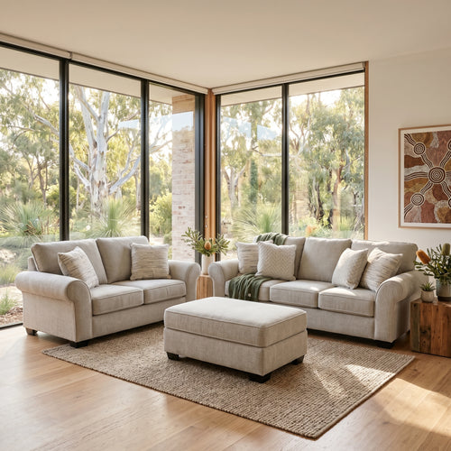 Remmy 3+2 Sofa Pair In Natural Grey