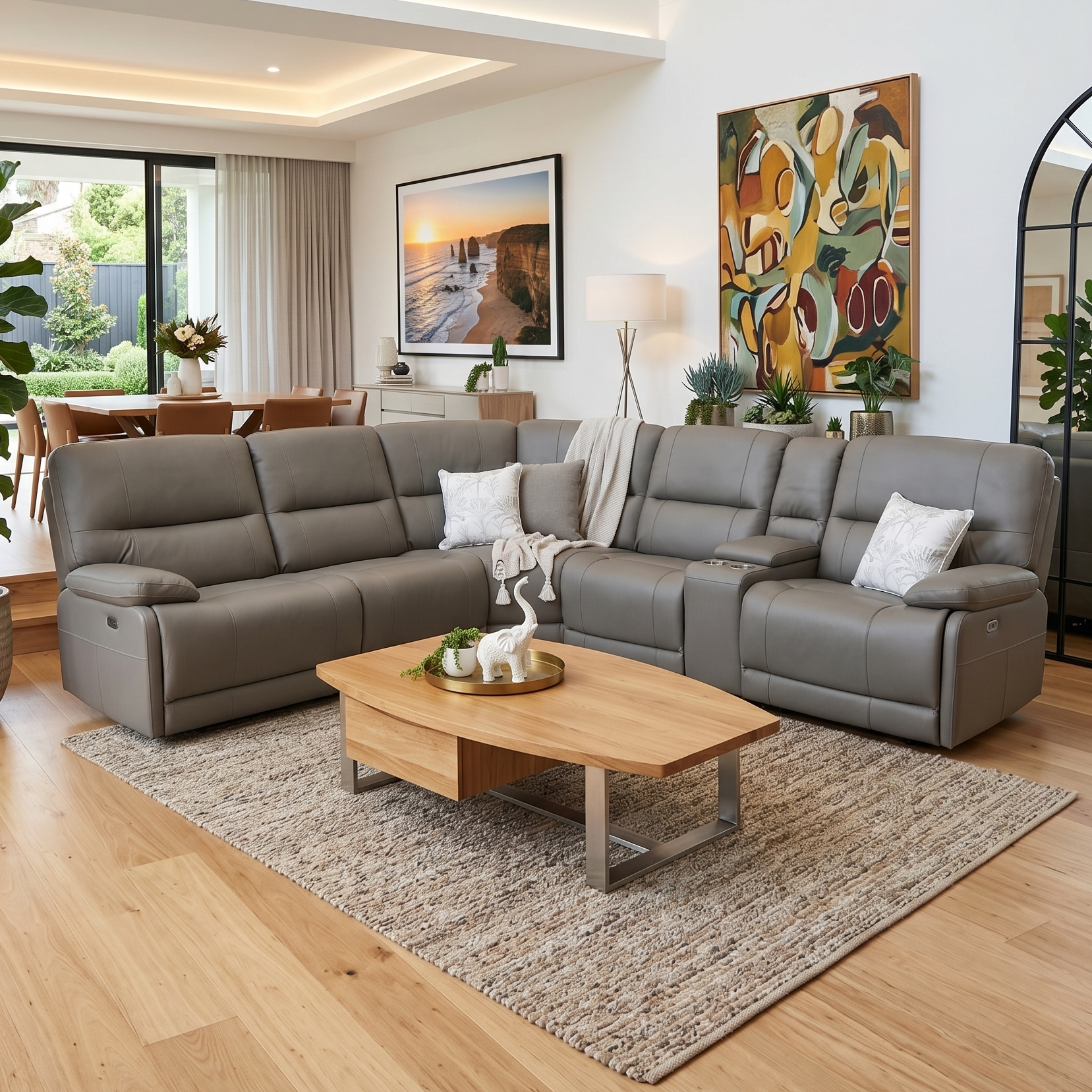Caruso 100% Leather Modular With 3 x Electric Recliners In Mocha