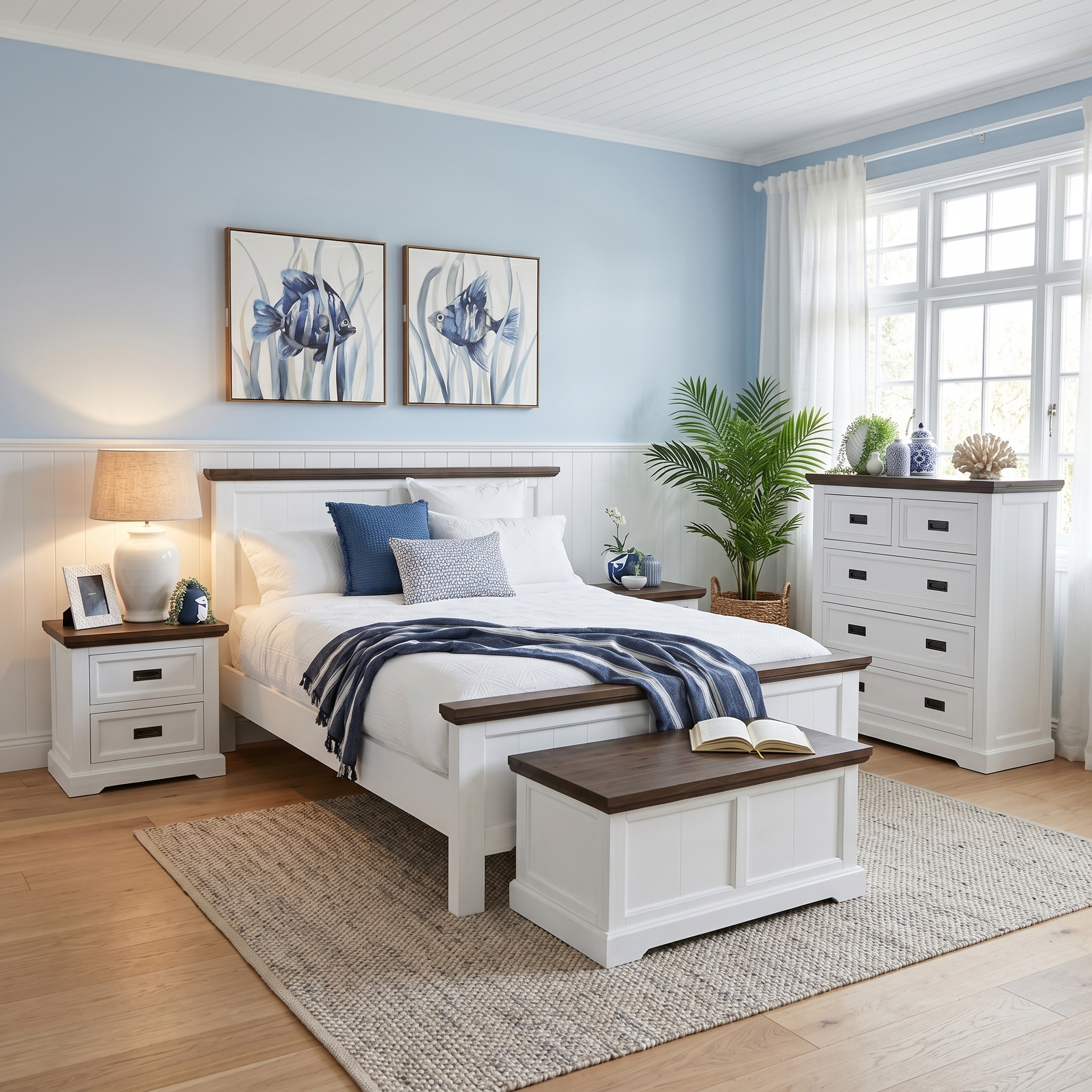 Hamptons 4 Piece King Bedroom Package With Tallboy