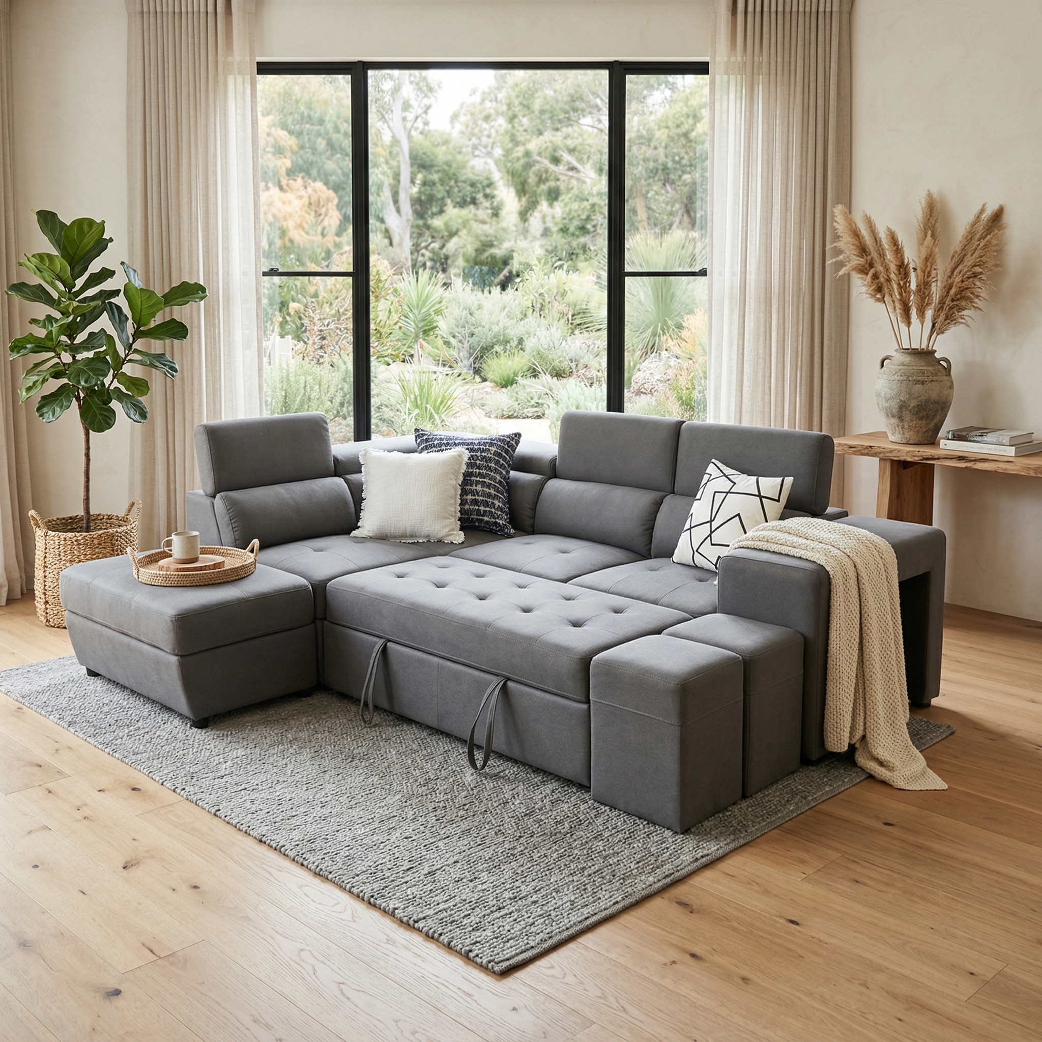 Hermes left chaise with sofabed in grey