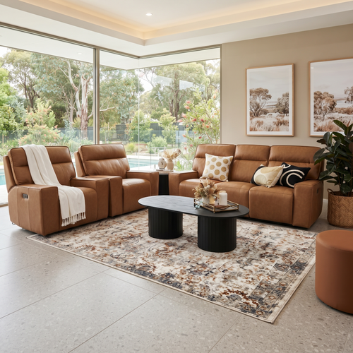 Rockville 3+1+1 Dual Motion Recliner Package in Vintage Tan Leather