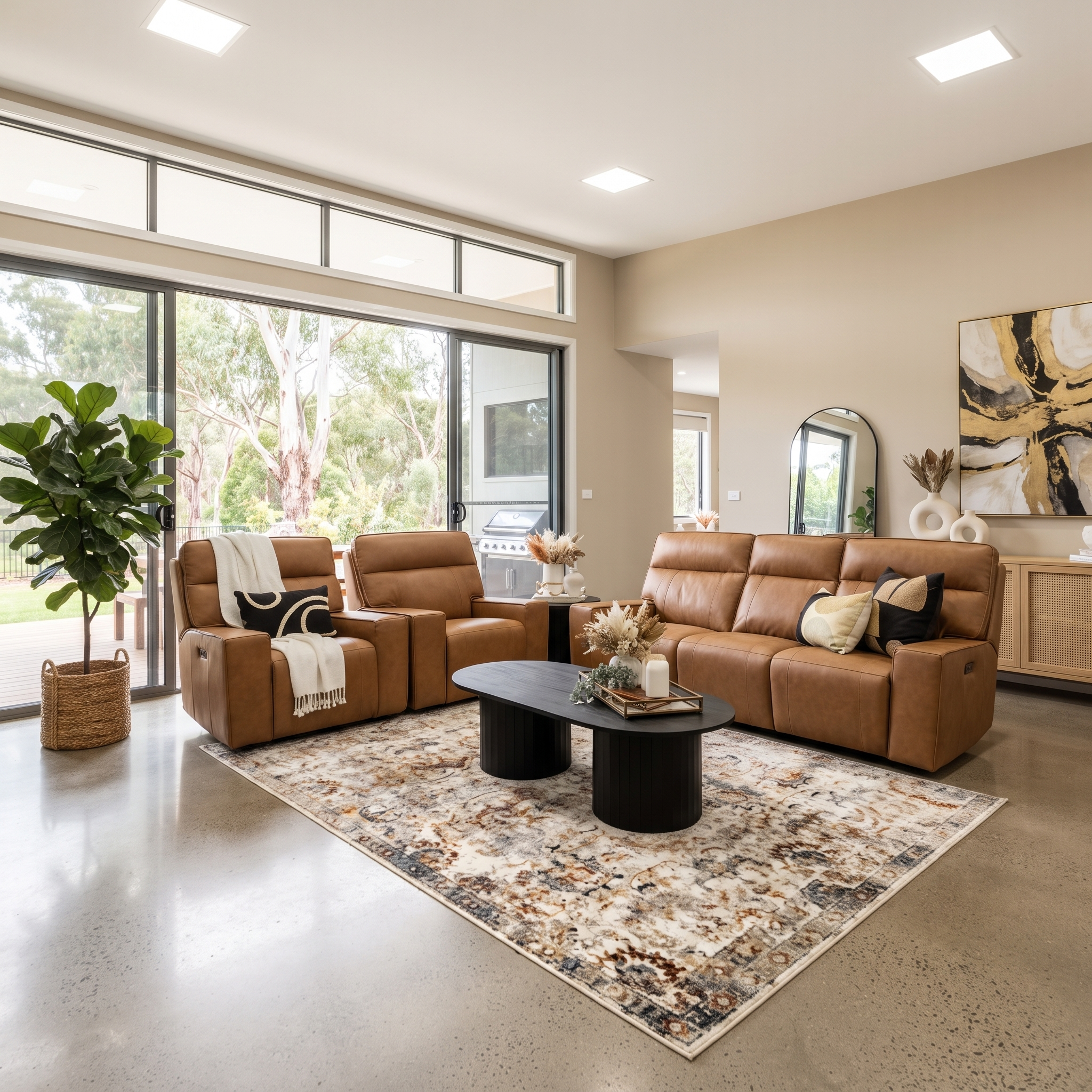 Rockville 3+1+1 Dual Motion Recliner Package in Vintage Tan Leather