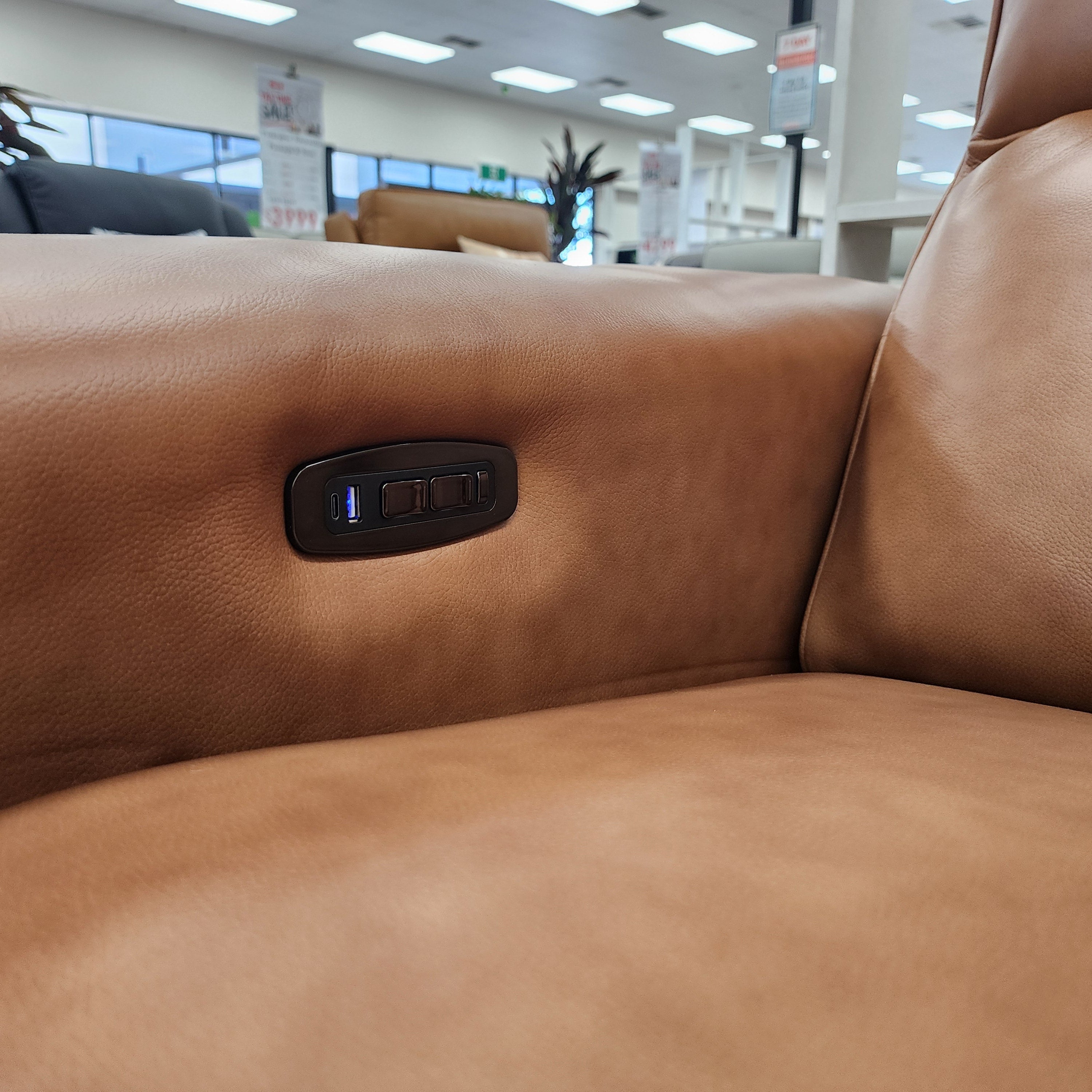 Haines Modular Lounge With 3 Dual Motor Electric Recliners In Tan Leather