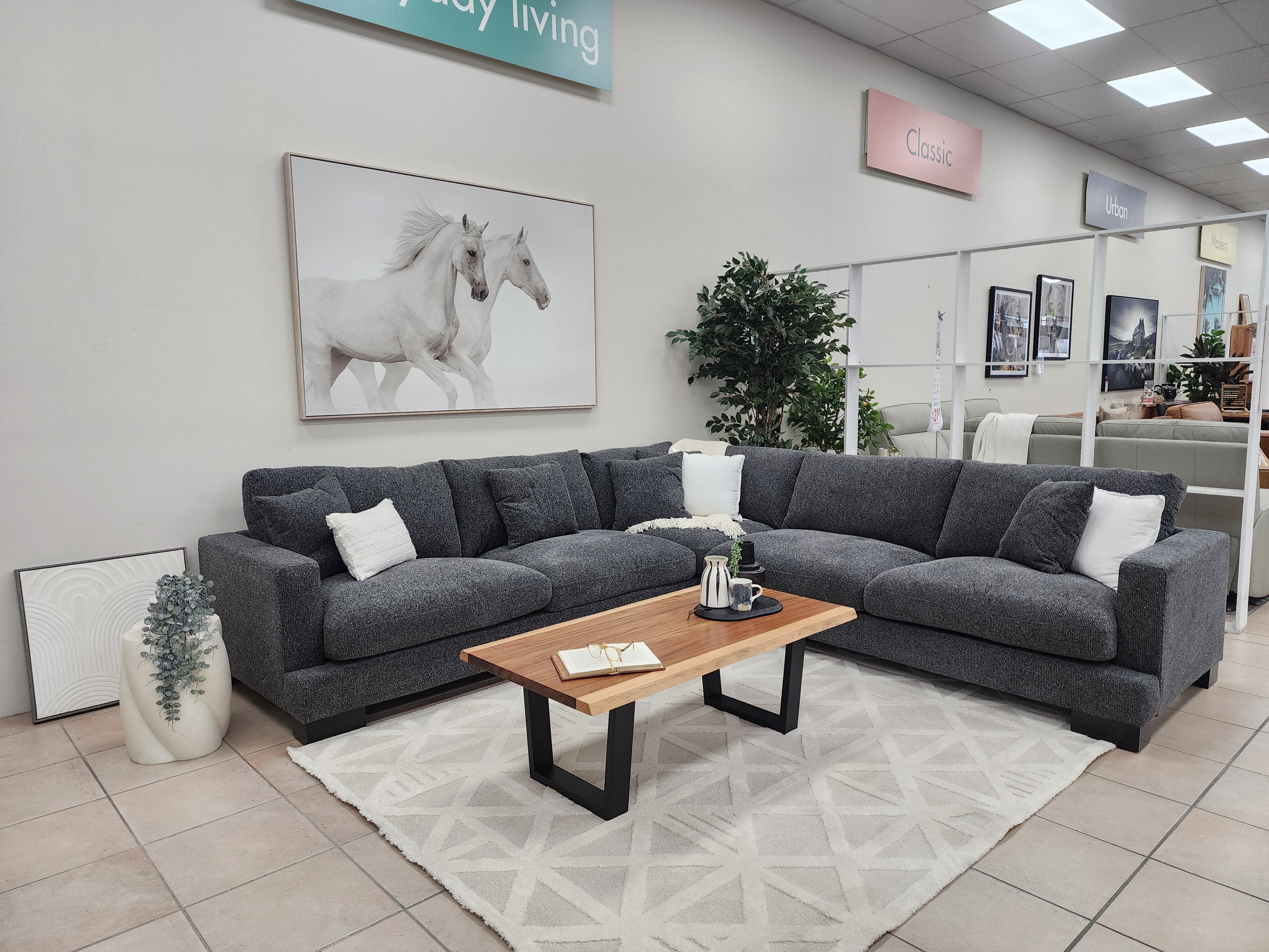 Quintin Cloud Soft Corner Lounge In Charcoal