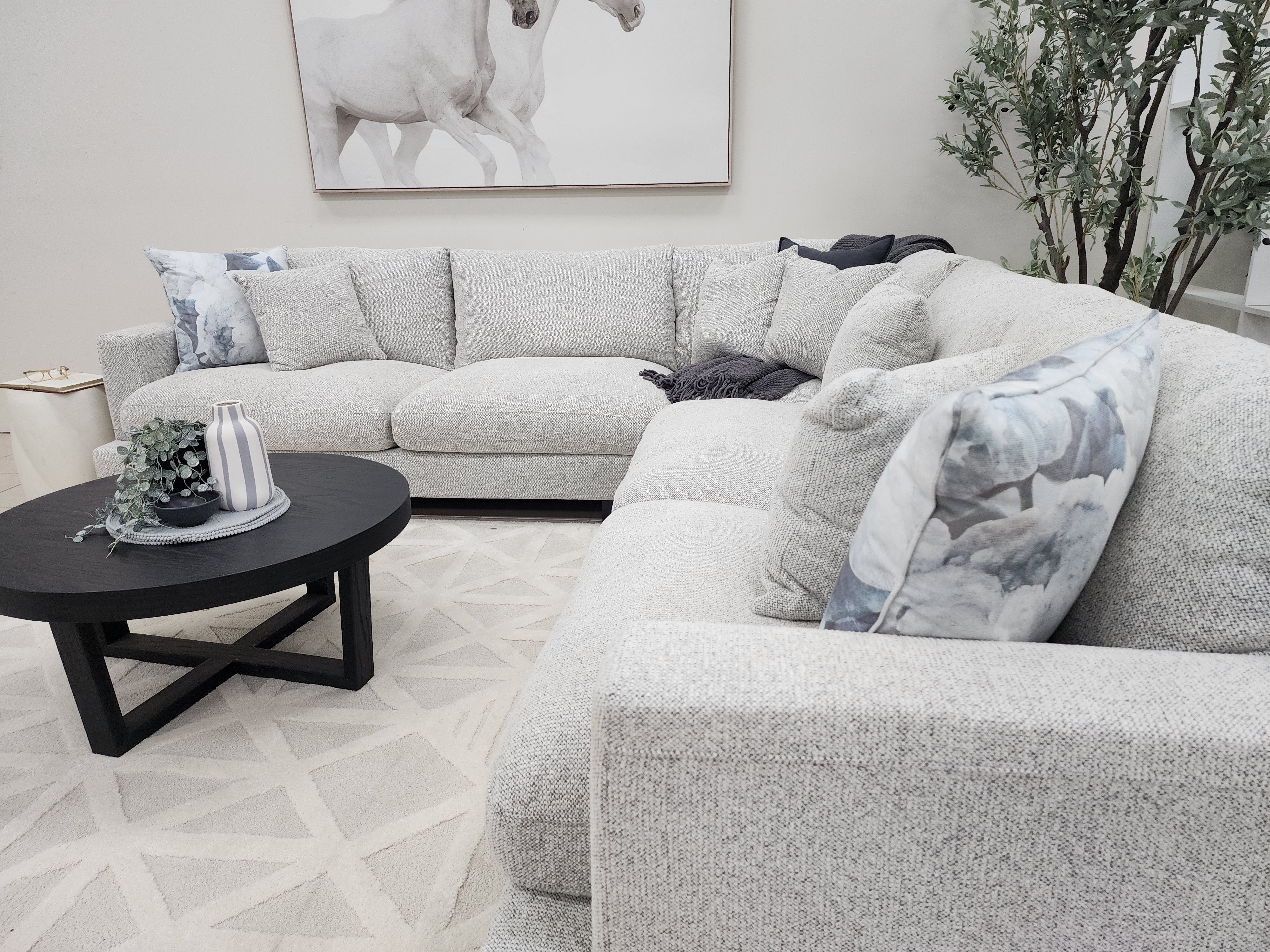 Quintin Cloud Soft Corner Lounge In Salt & Pepper