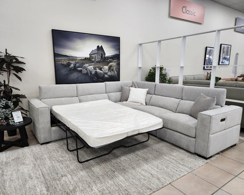 Fairmont Left Corner Sofa Bed With Electric Recliner In Light Grey