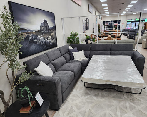 Fairmont Right Corner Sofa Bed With Electric Recliner In Dark Grey