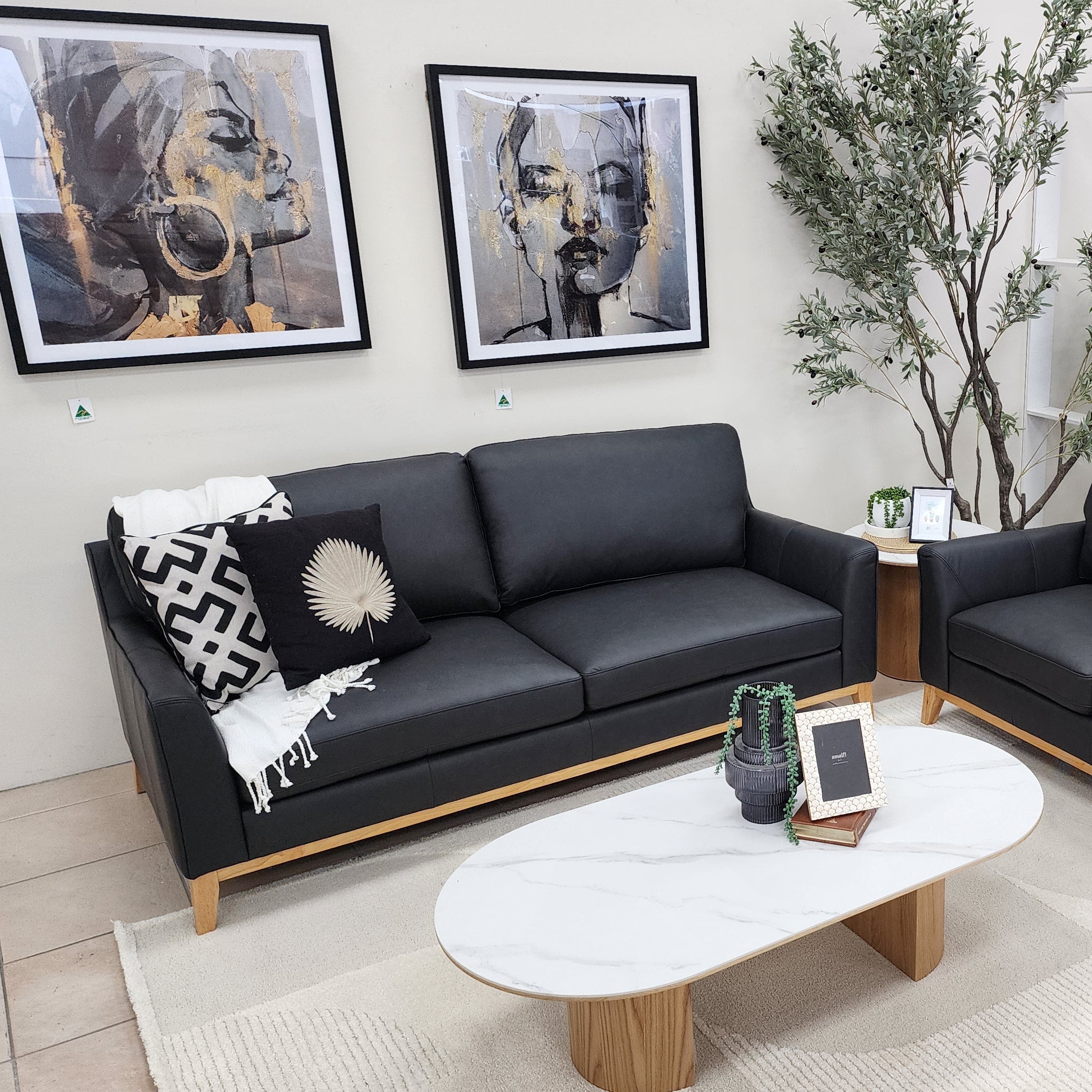 Carson 3 Seater Sofa In Black Leather