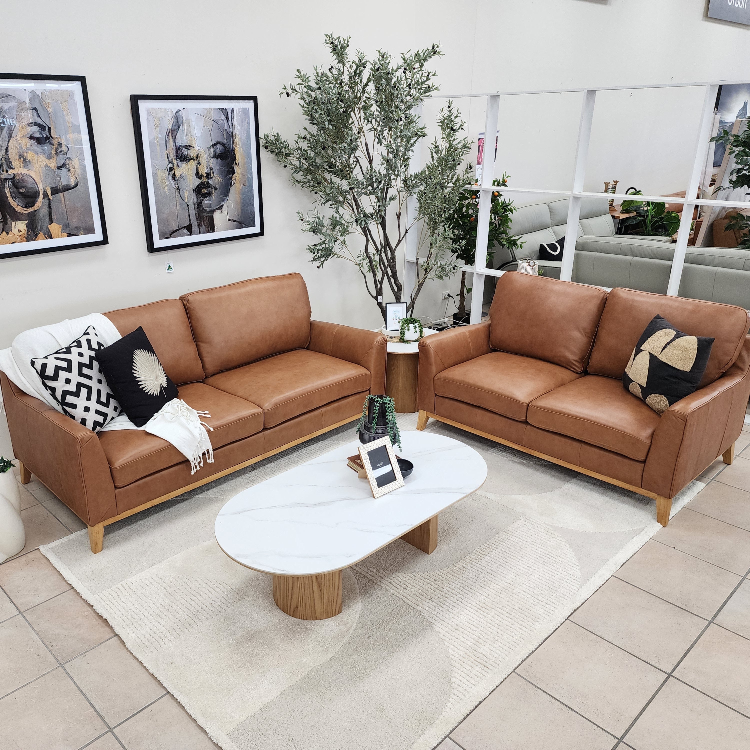 Carson 3+2 Seater Package In Tan Leather