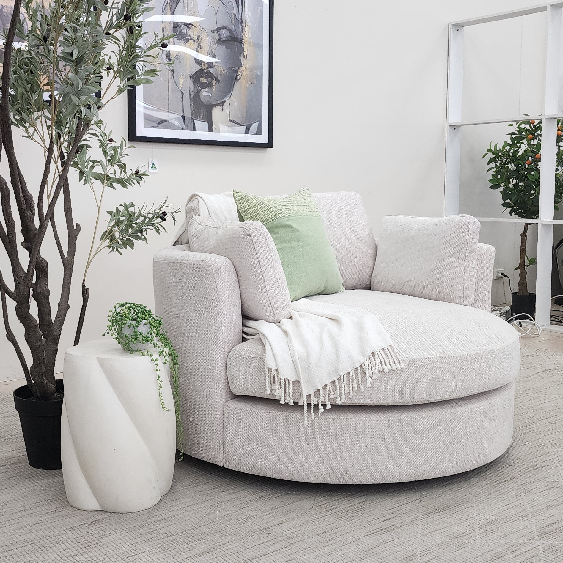 Oversized Cloud Soft Cuddle Chair In Natural Upholstery