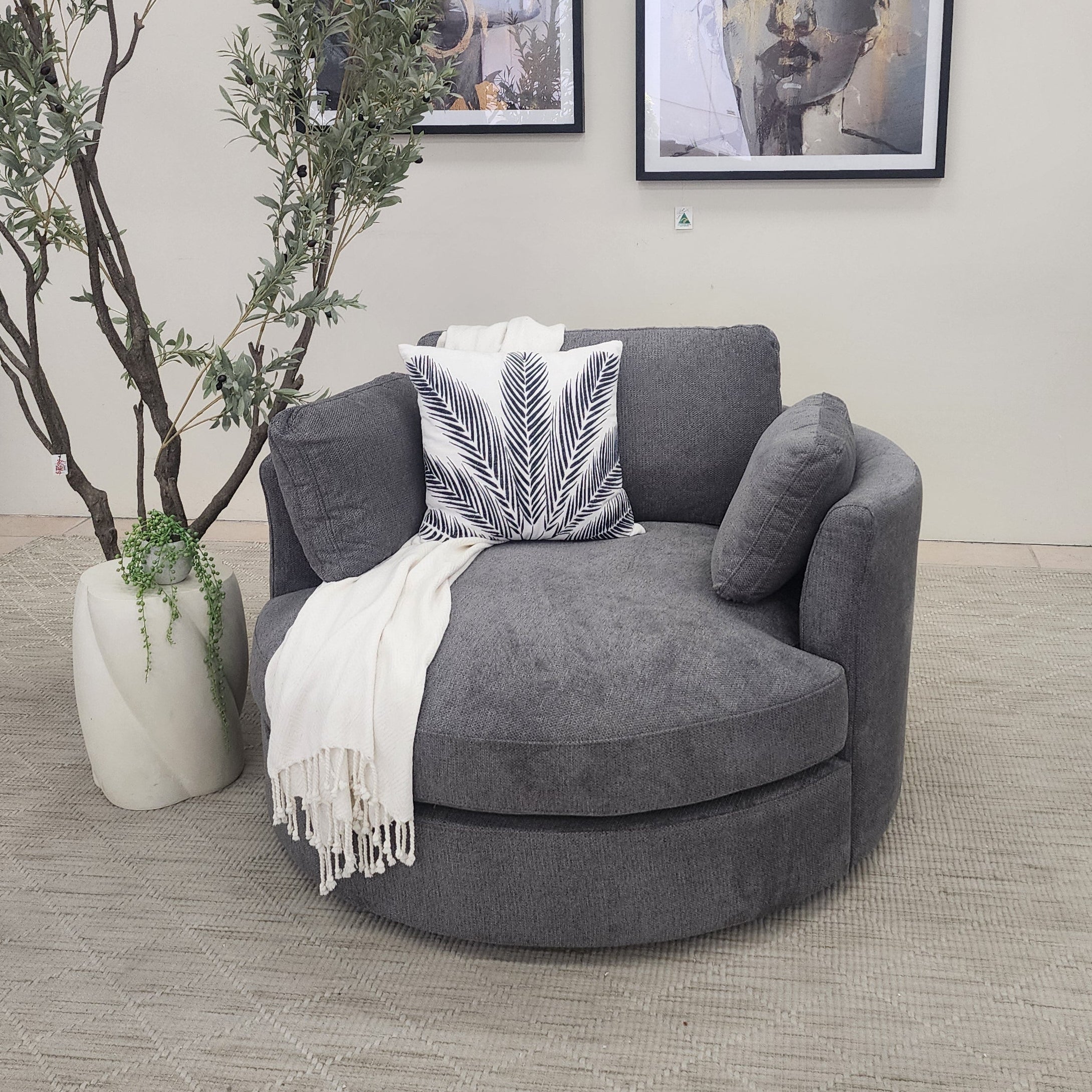 Oversized Cloud Soft Cuddle Chair In Grey Upholstery