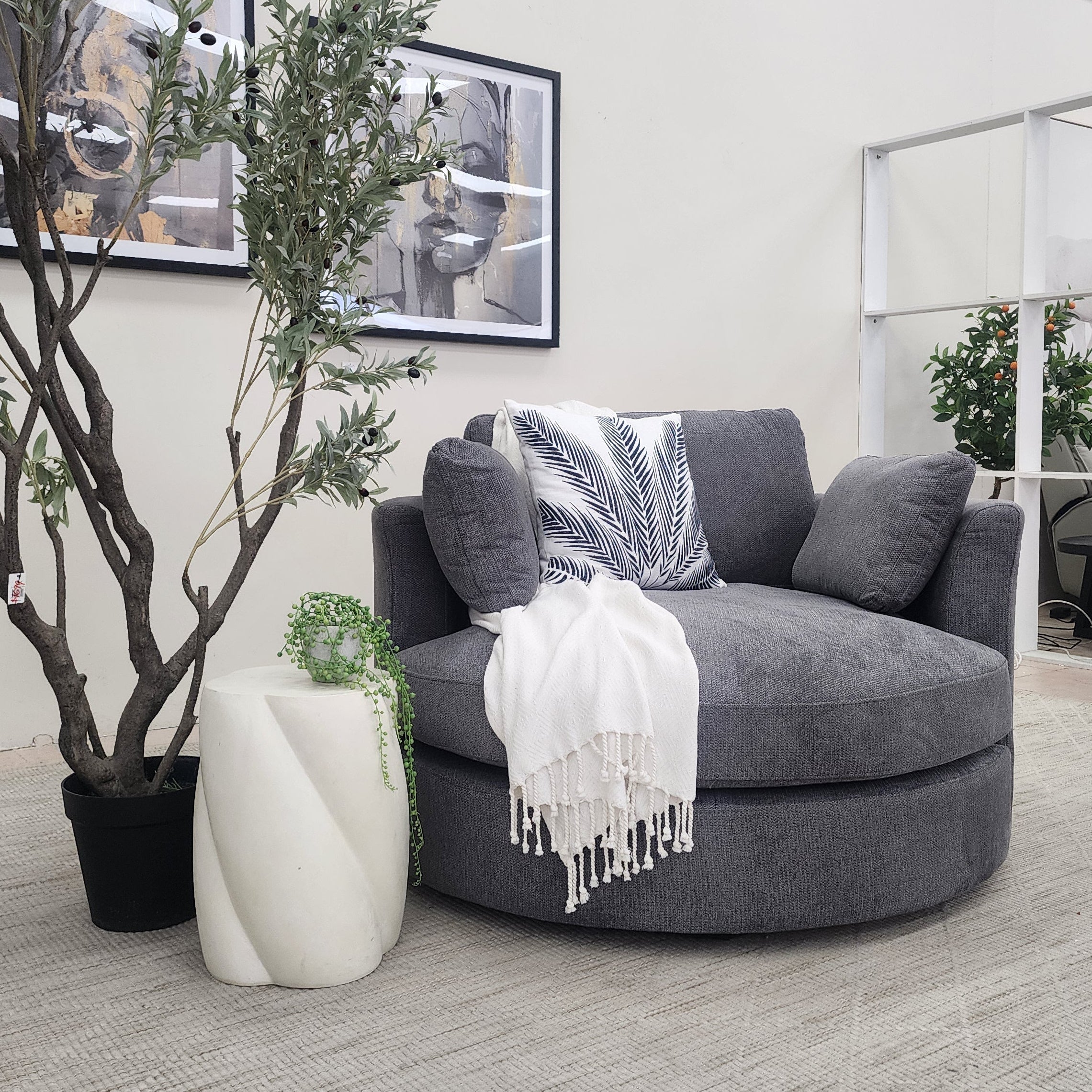 Oversized Cloud Soft Cuddle Chair In Grey Upholstery