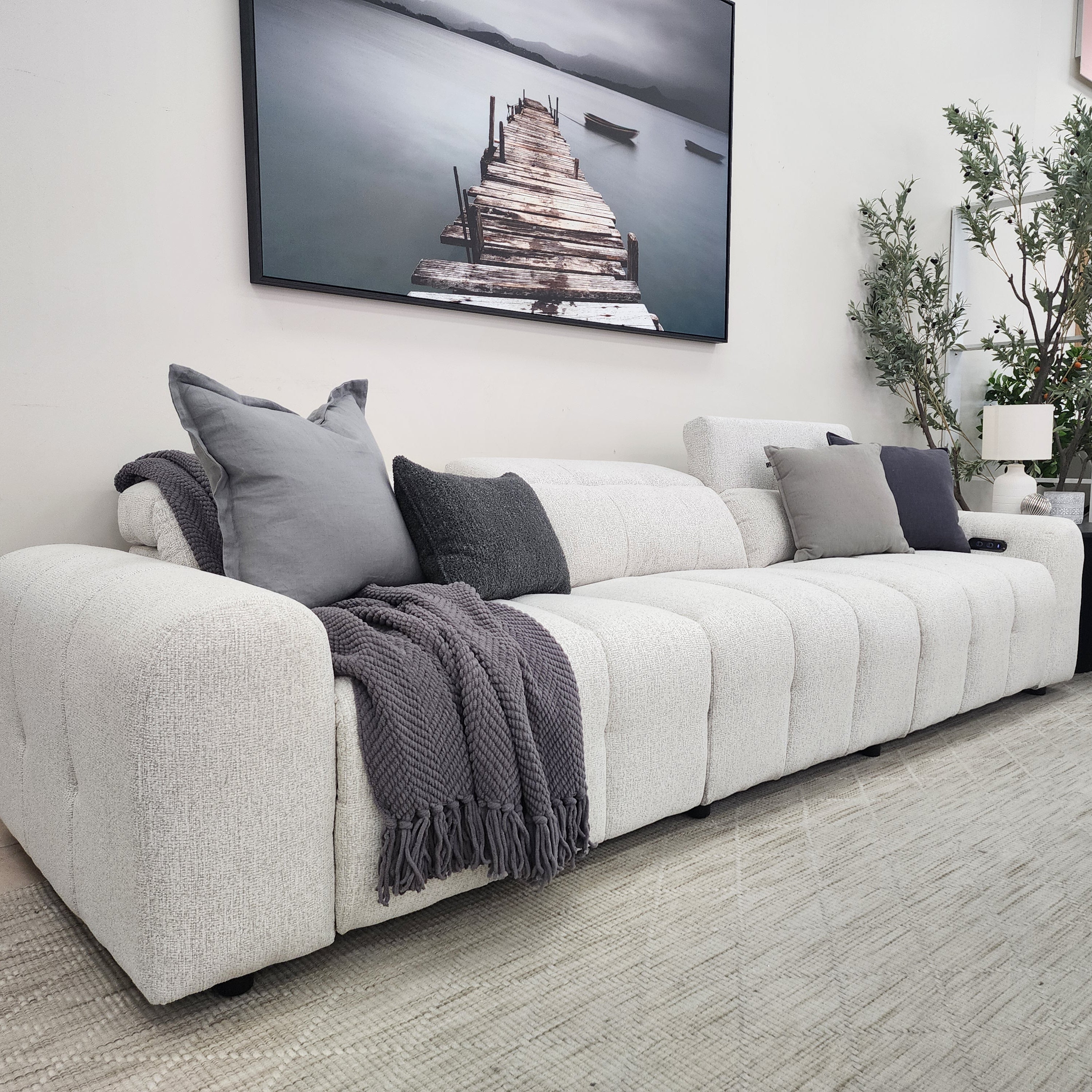 Calabria 4  Seater Dual Electric Recliners In Soft Grey