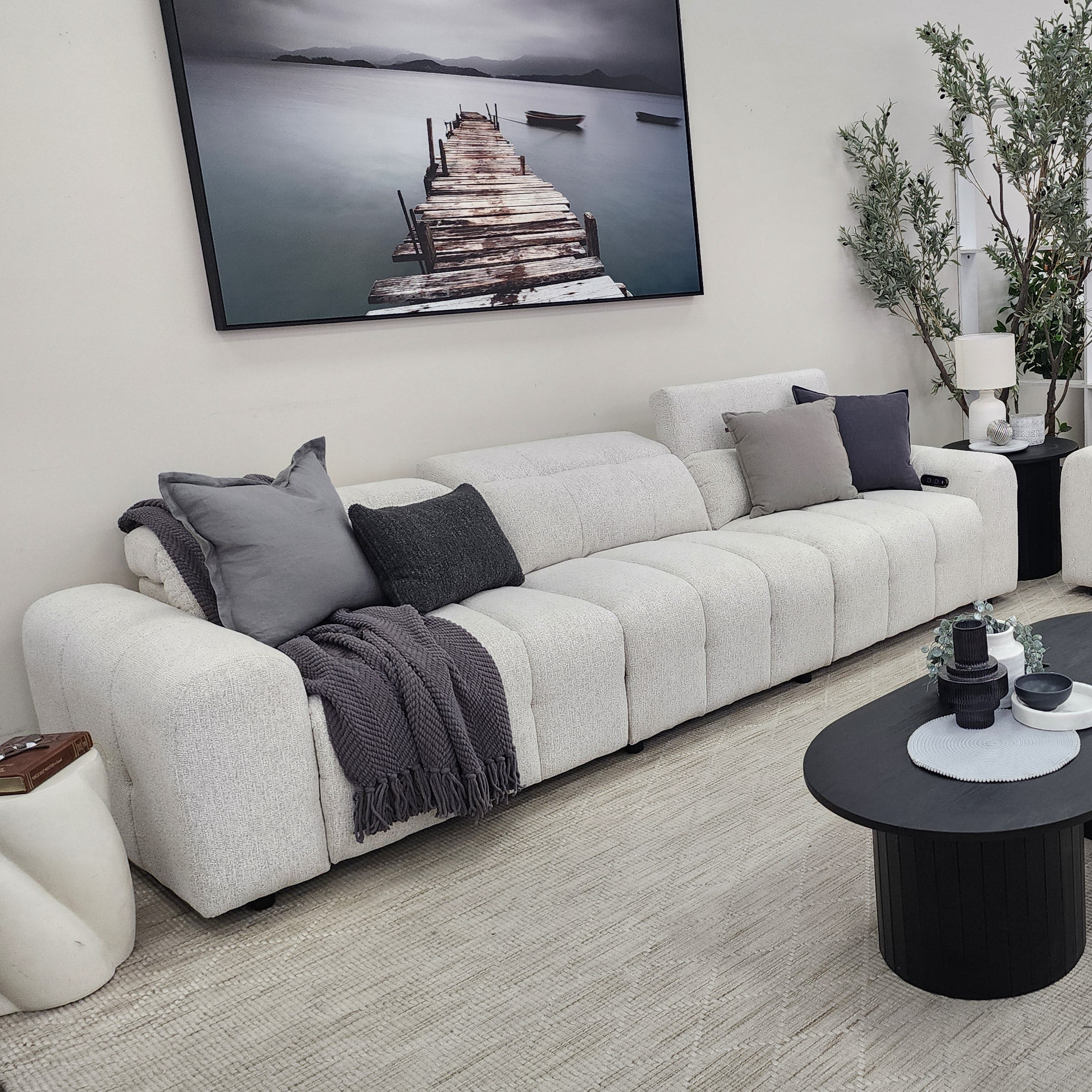 Calabria 4  Seater Dual Electric Recliners In Soft Grey