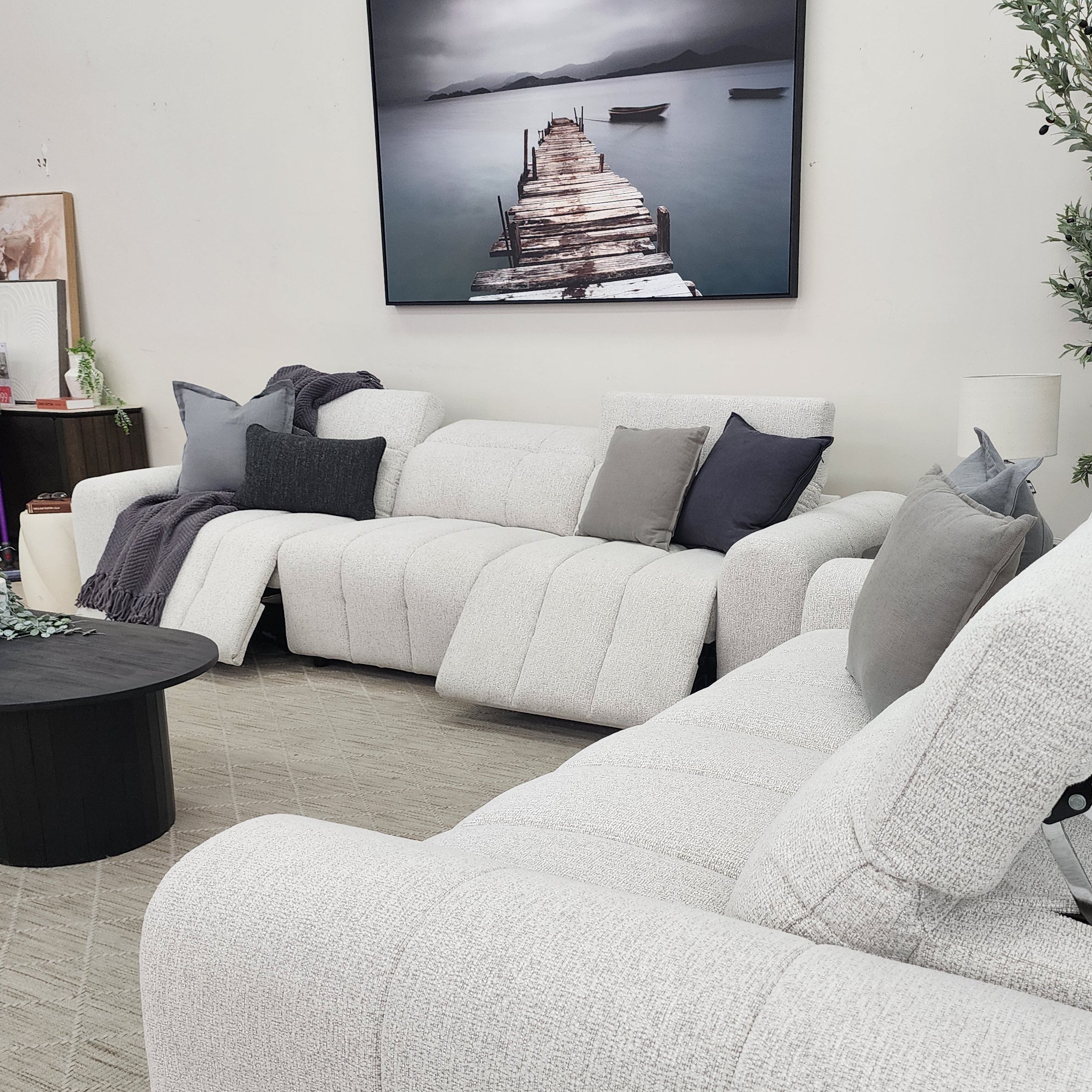 Calabria 4  Seater Dual Electric Recliners In Soft Grey