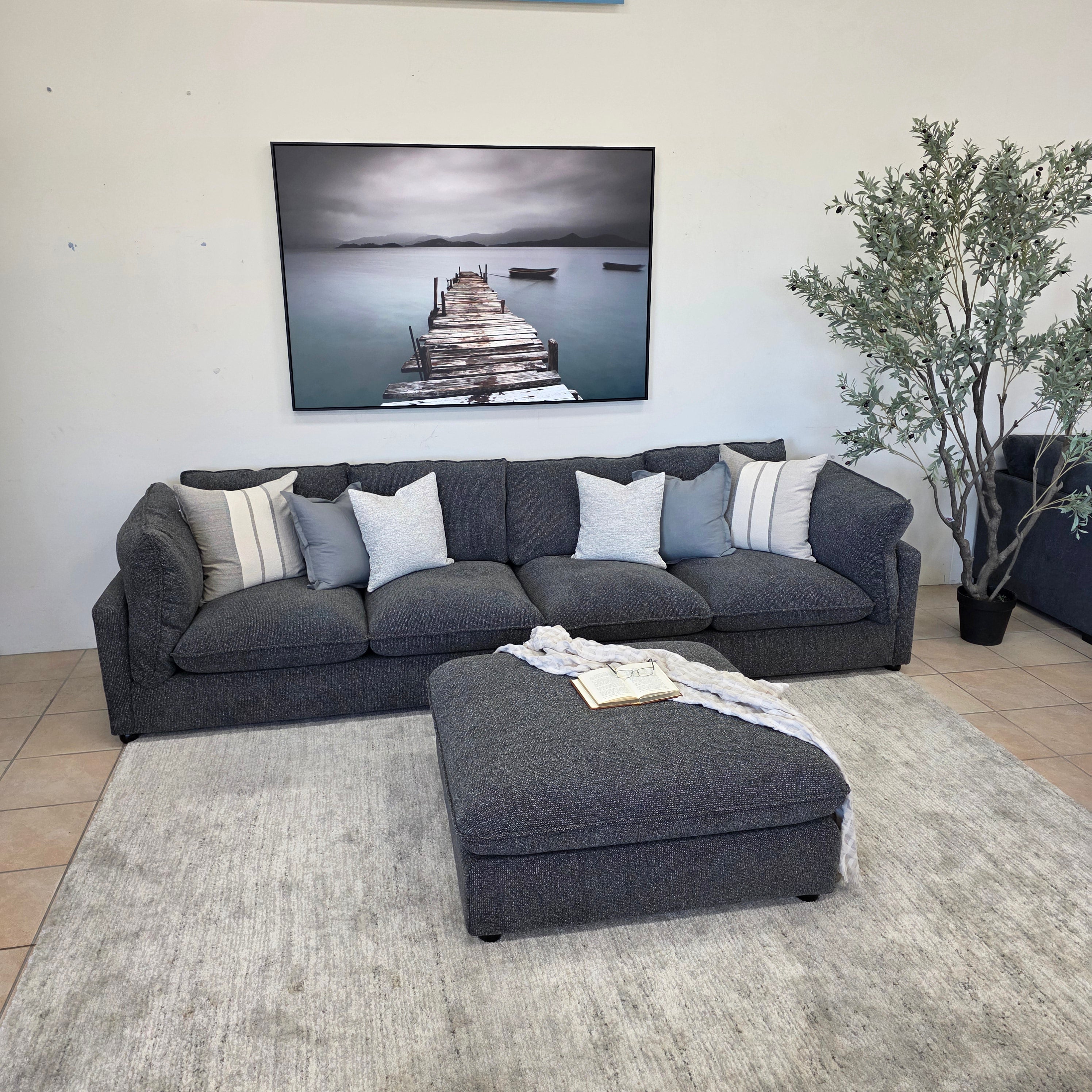 Savannah Cloud Soft Oversized 4 Seater With Ottoman In Charcoal