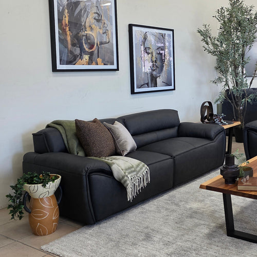 Phillipe 3 Seater In Matt Black Leather