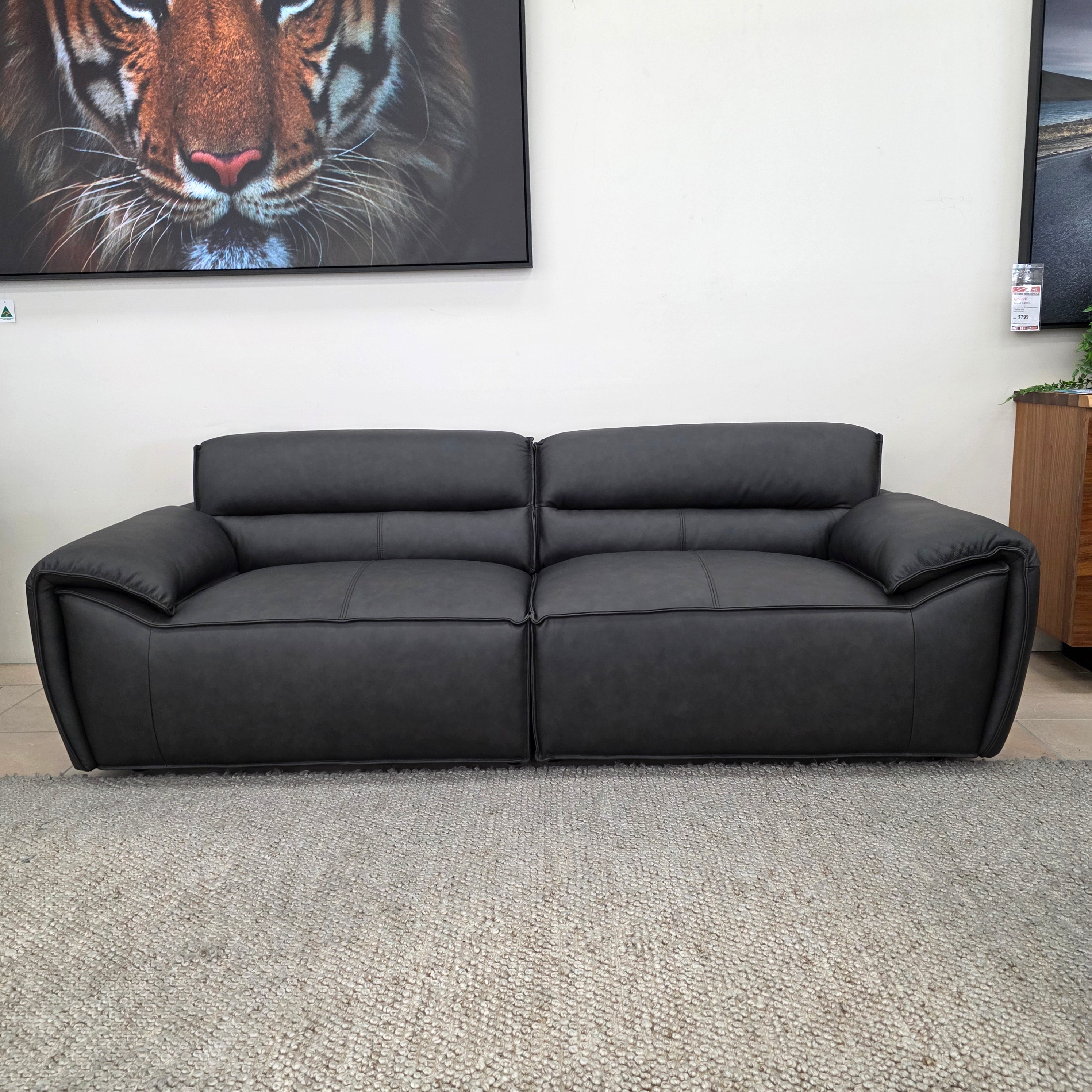 Phillipe 3 Seater In Matt Black Leather