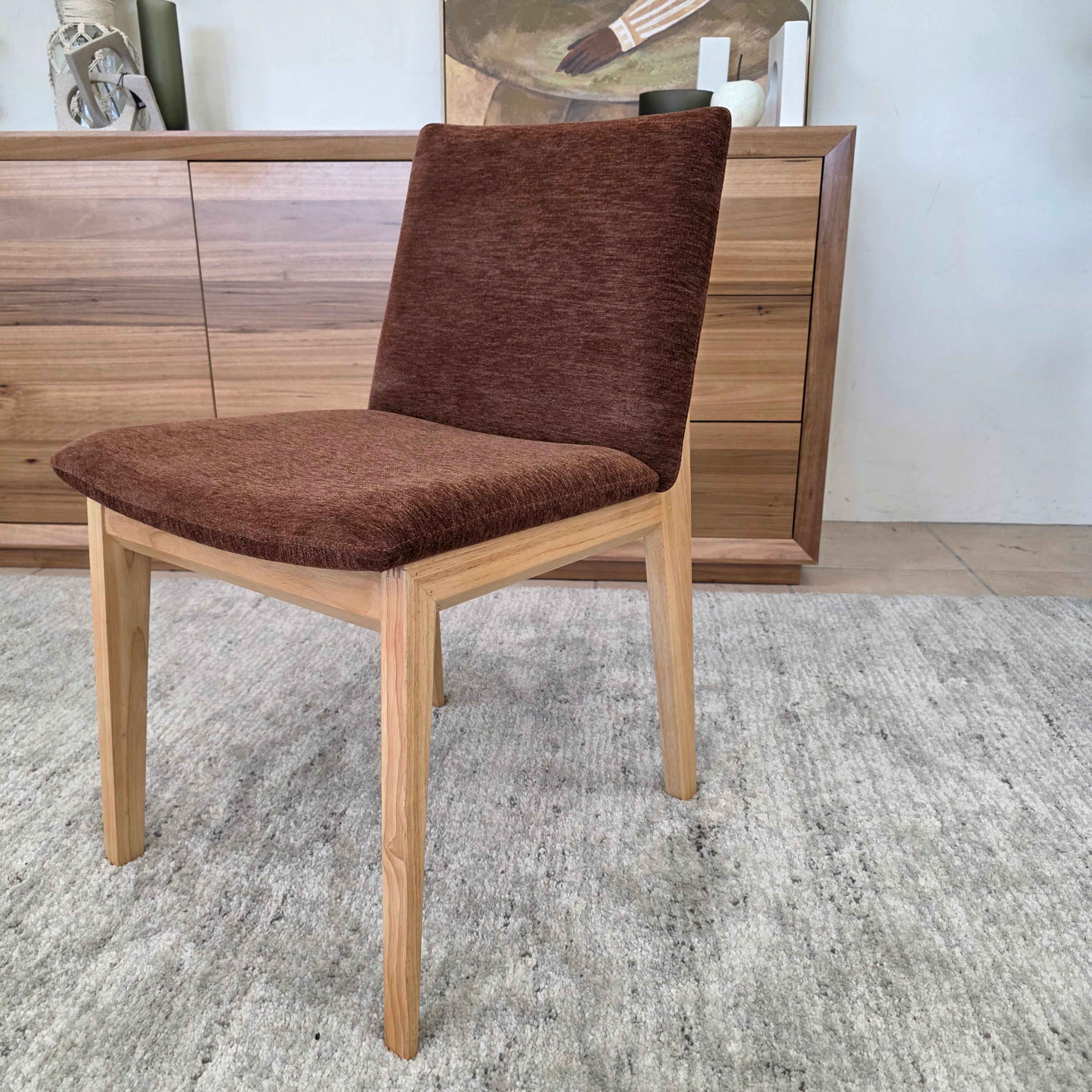 Alexa Dining Chair In Natural Timber & Rust Upholstery