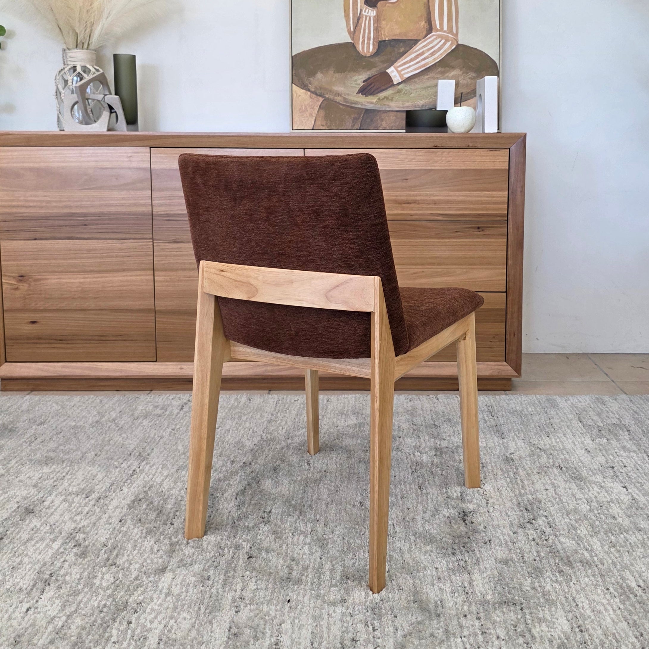 Alexa Dining Chair In Natural Timber & Rust Upholstery