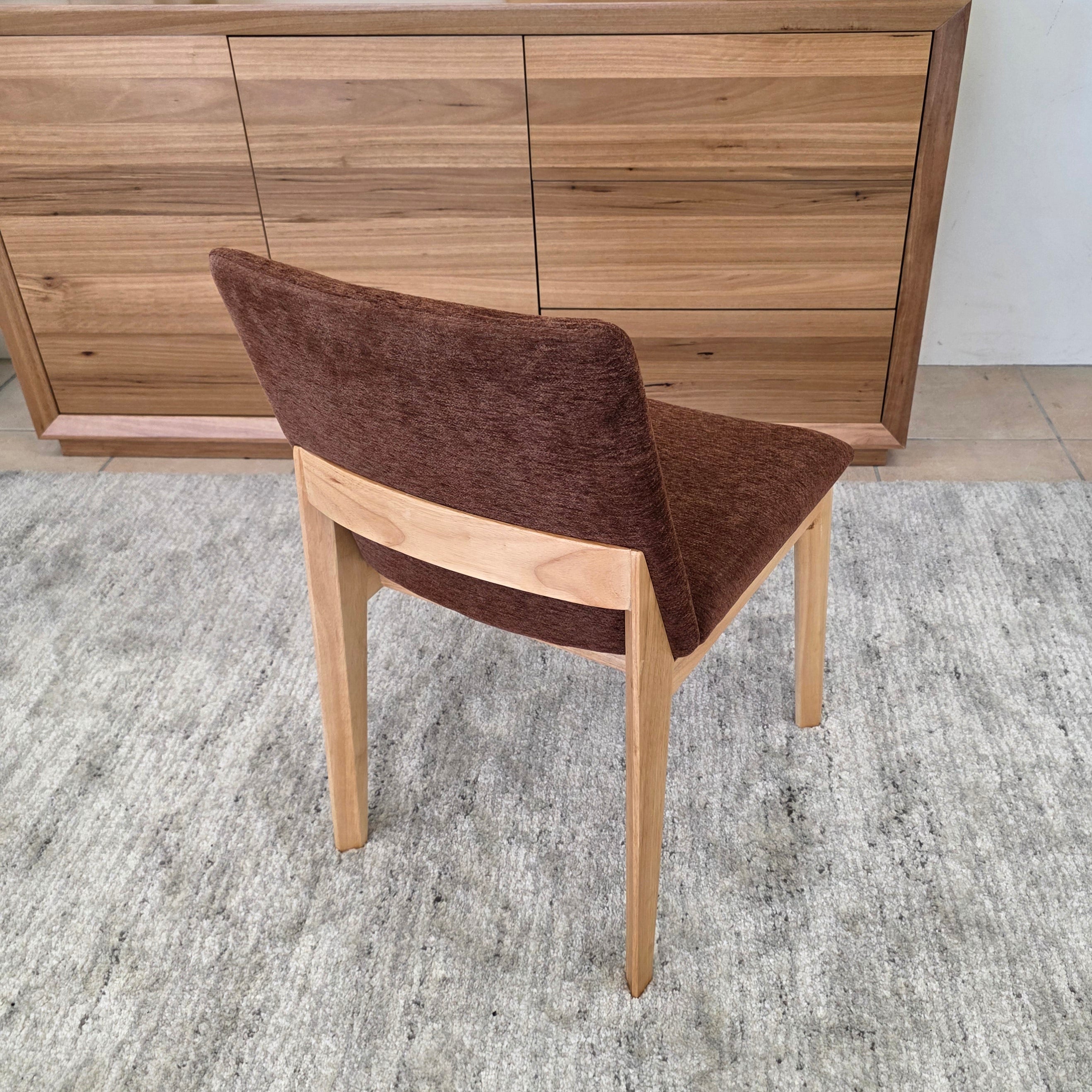 Alexa Dining Chair In Natural Timber & Rust Upholstery