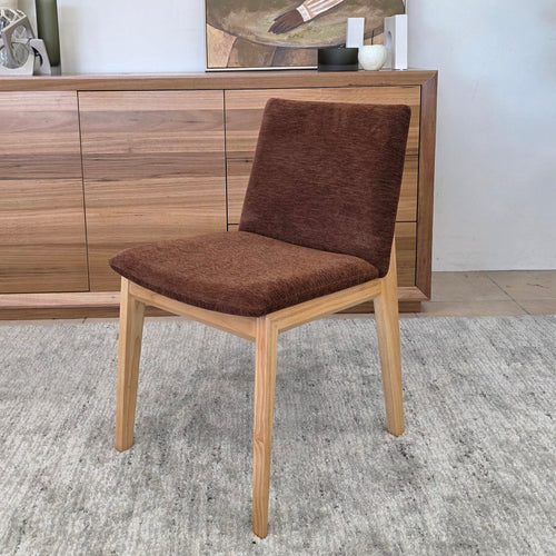 Alexa Dining Chair In Natural Timber & Rust Upholstery