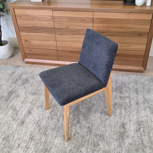 Alexa Dining Chair In Natural Timber & Charcoal Upholstery