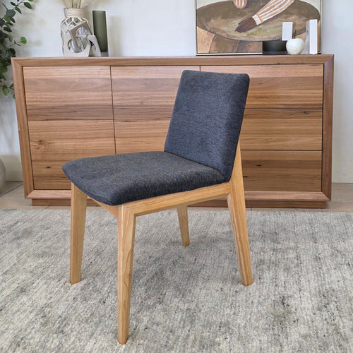 Alexa Dining Chair In Natural Timber & Charcoal Upholstery