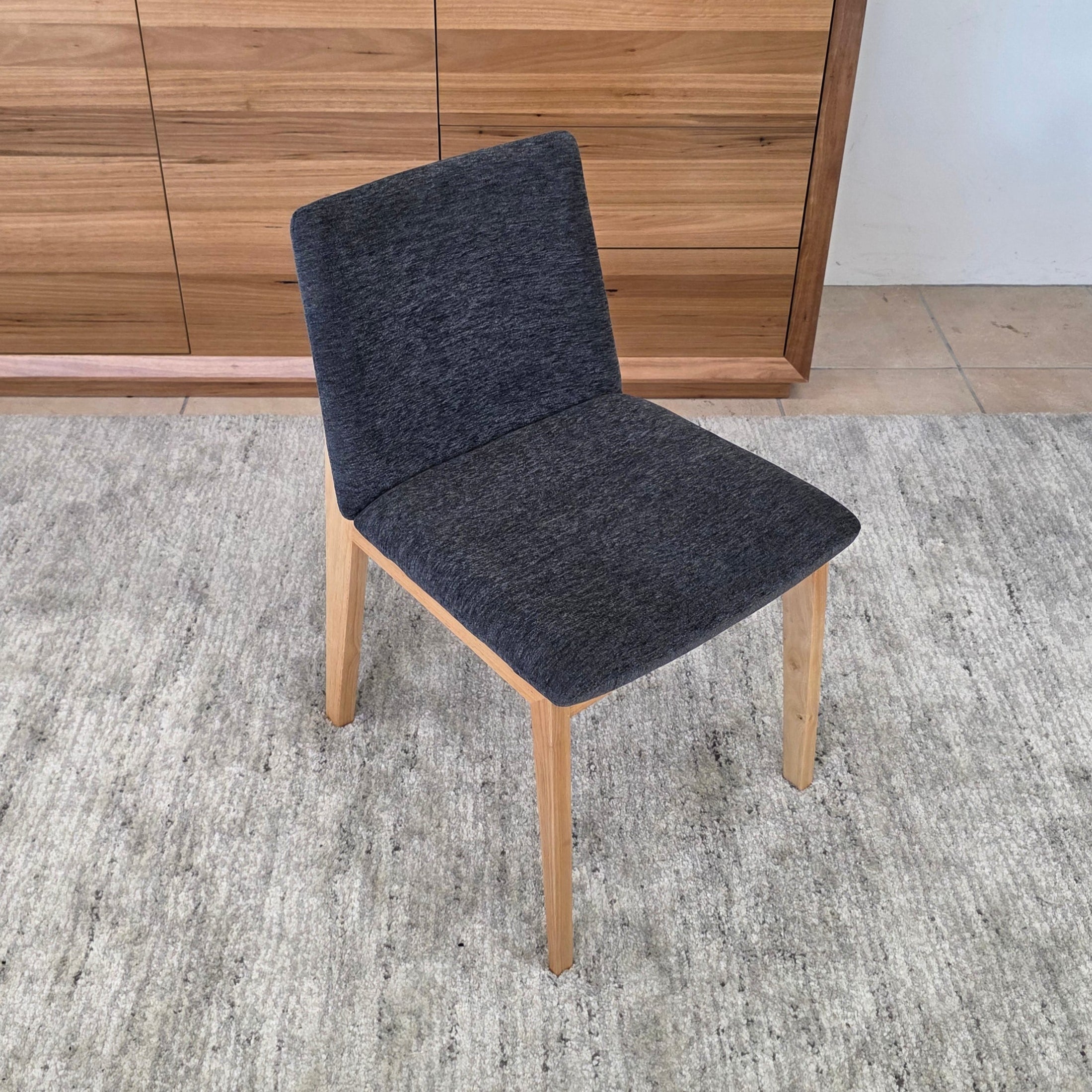 Alexa Dining Chair In Natural Timber & Charcoal Upholstery