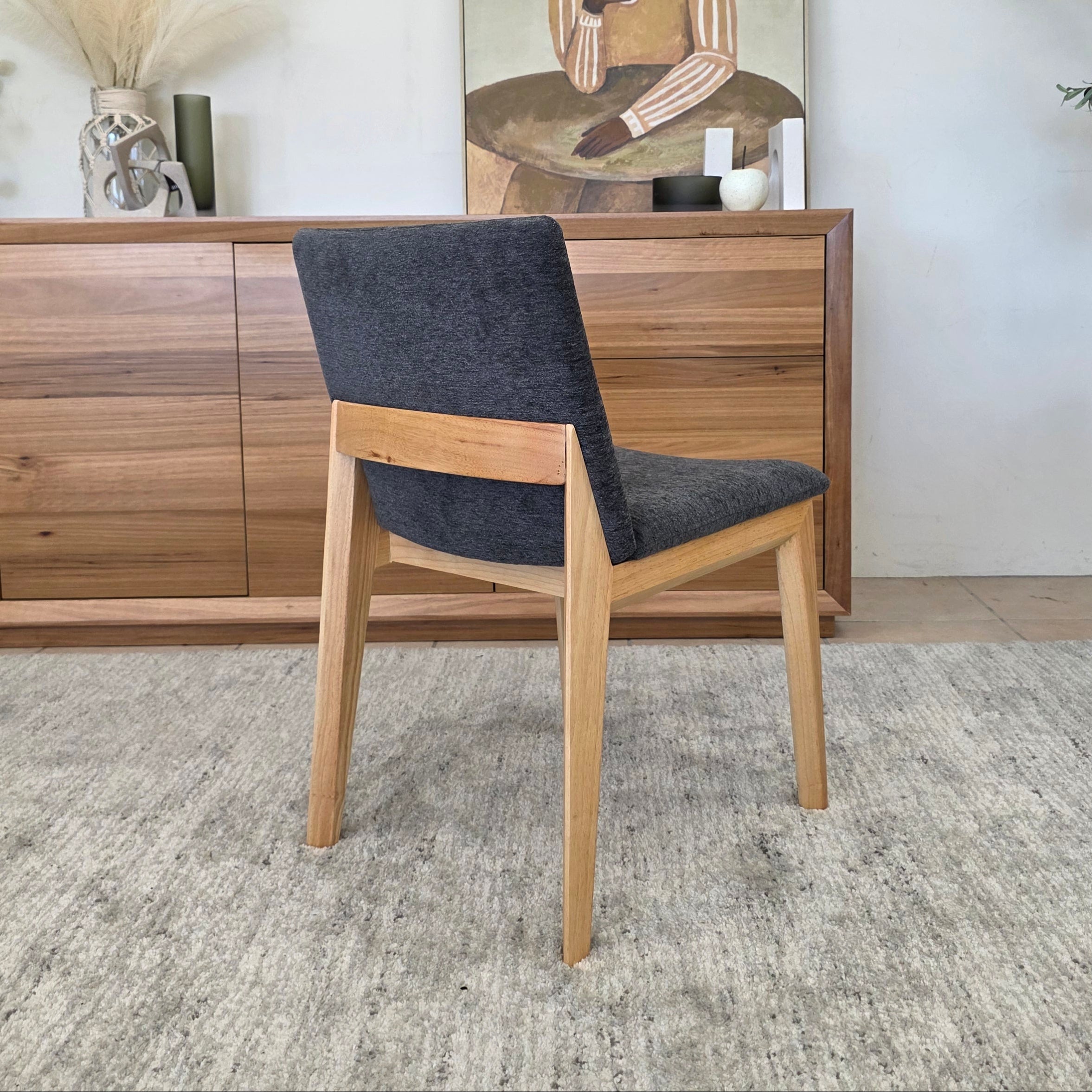 Alexa Dining Chair In Natural Timber & Charcoal Upholstery