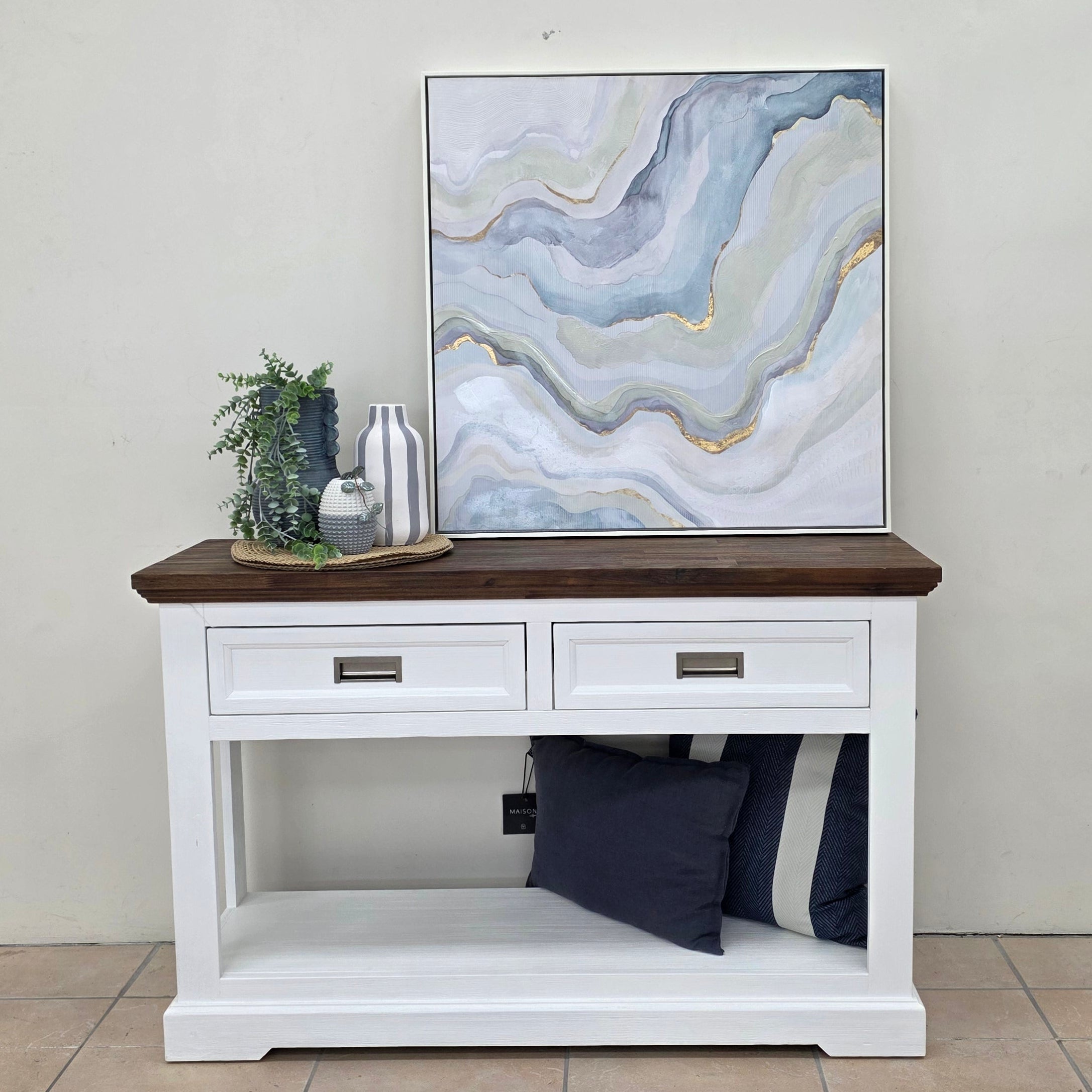 Hamptons Hall Table With Drawers In Two Tone Finish
