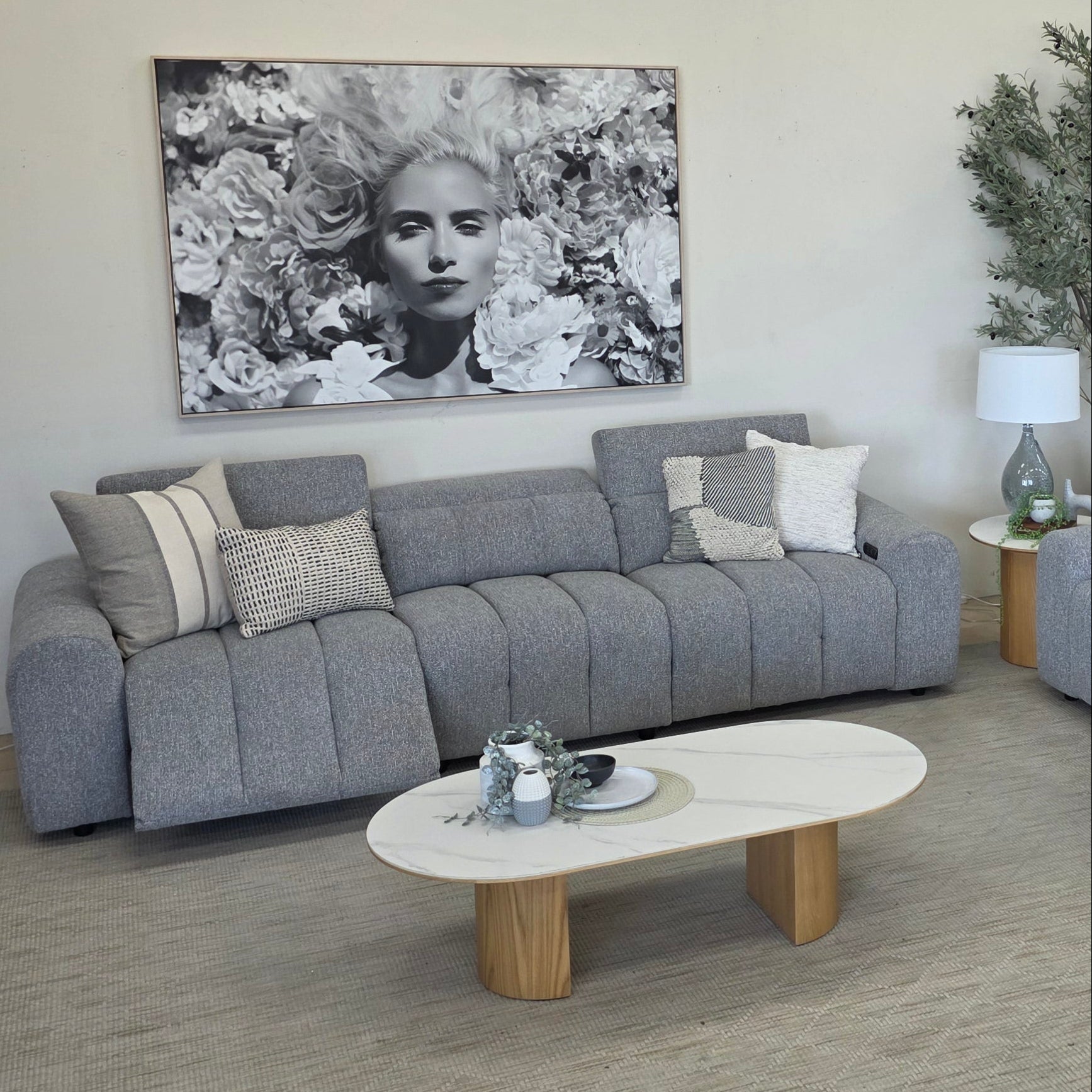 Calabria 4 Seater Dual Electric Recliners In Mid Grey