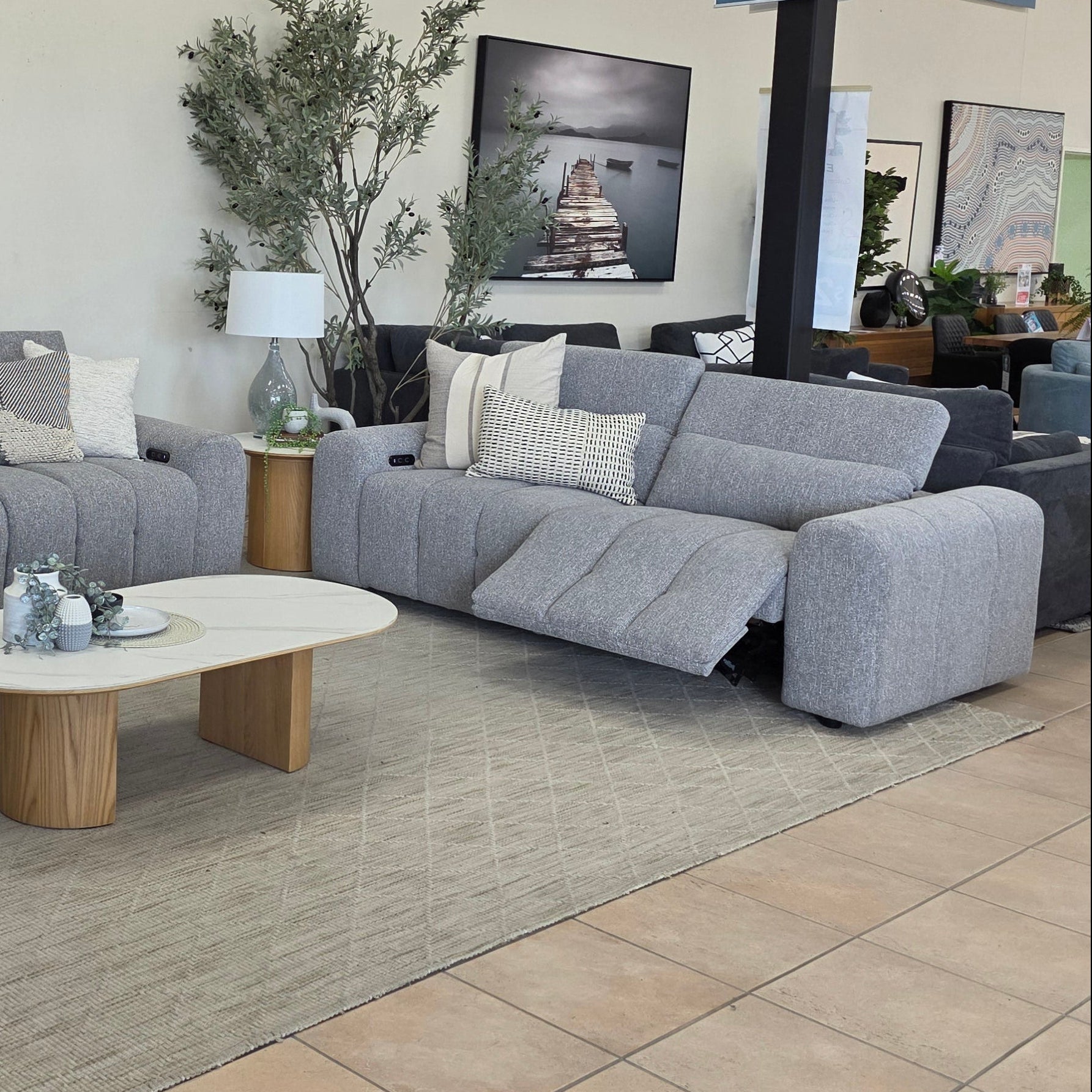 Calabria 2 Seater Dual Electric Recliners In Mid Grey