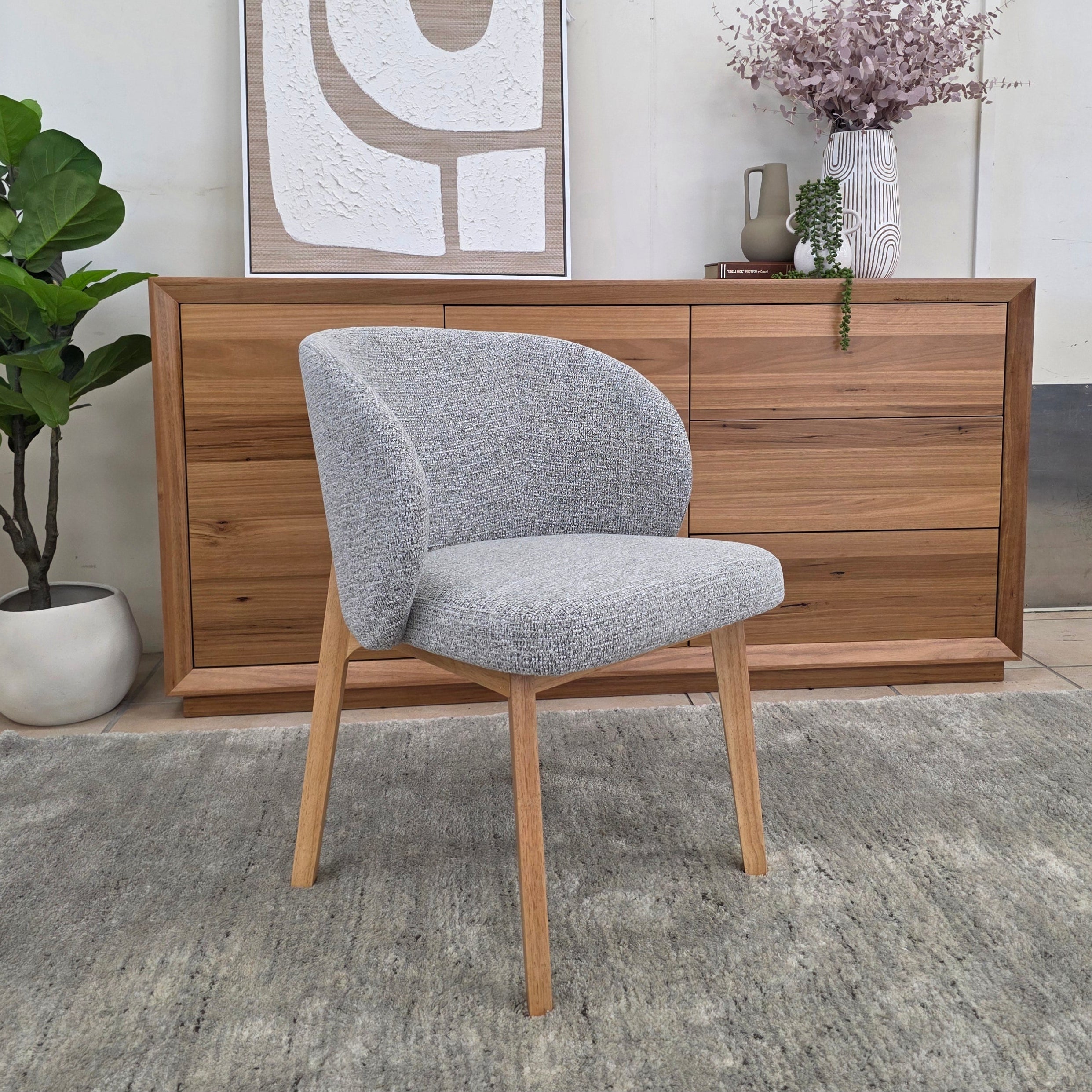 Settler Dining Chair In Grey Fabric & Natural Leg