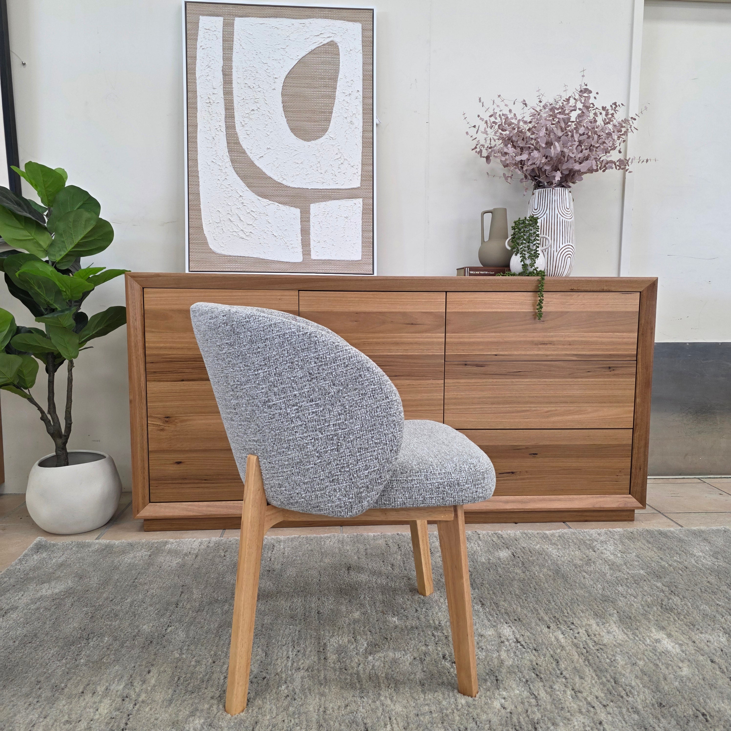 Settler Dining Chair In Grey Fabric & Natural Leg