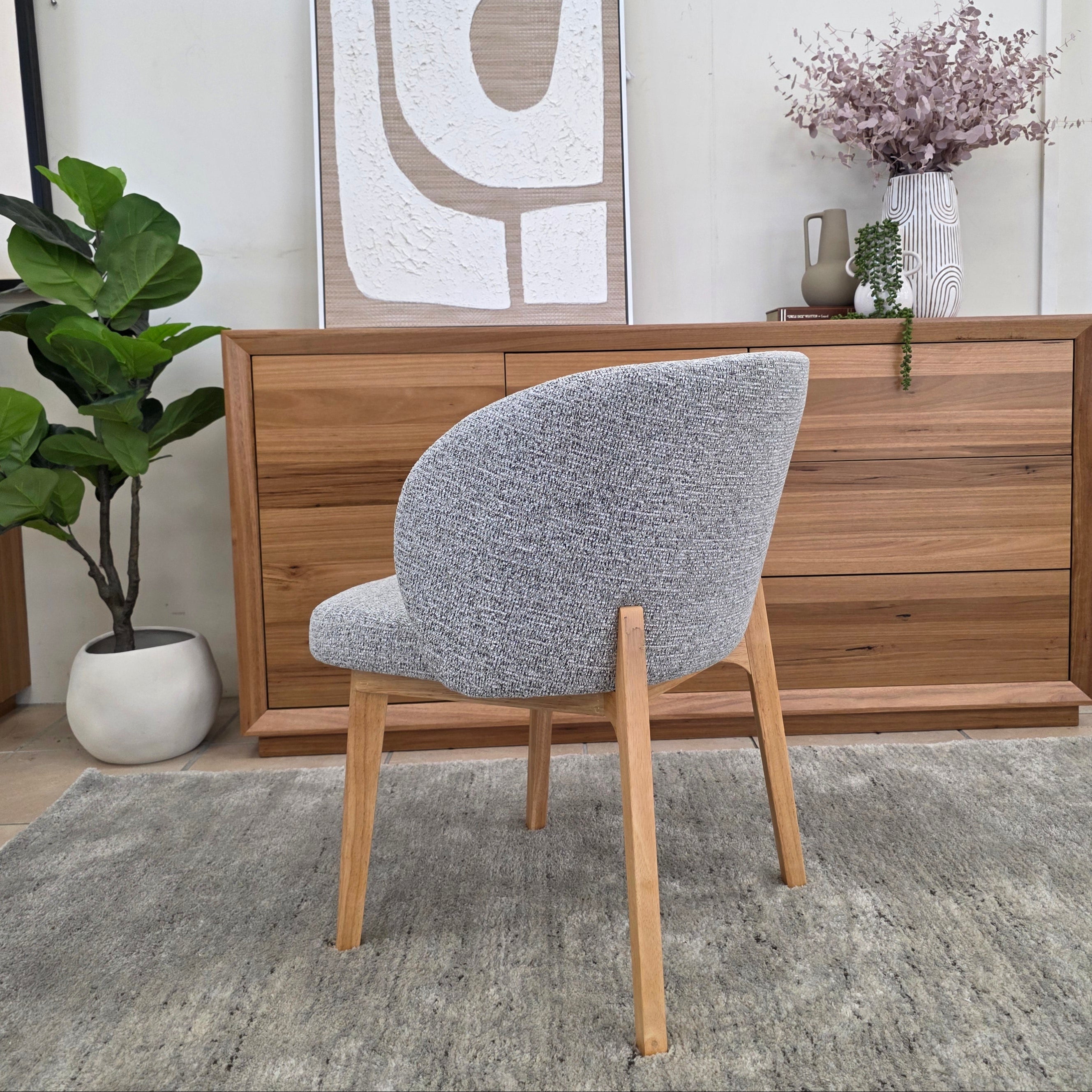 Settler Dining Chair In Grey Fabric & Natural Leg