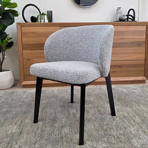Settler Dining Chair In Grey Fabric & Black Leg