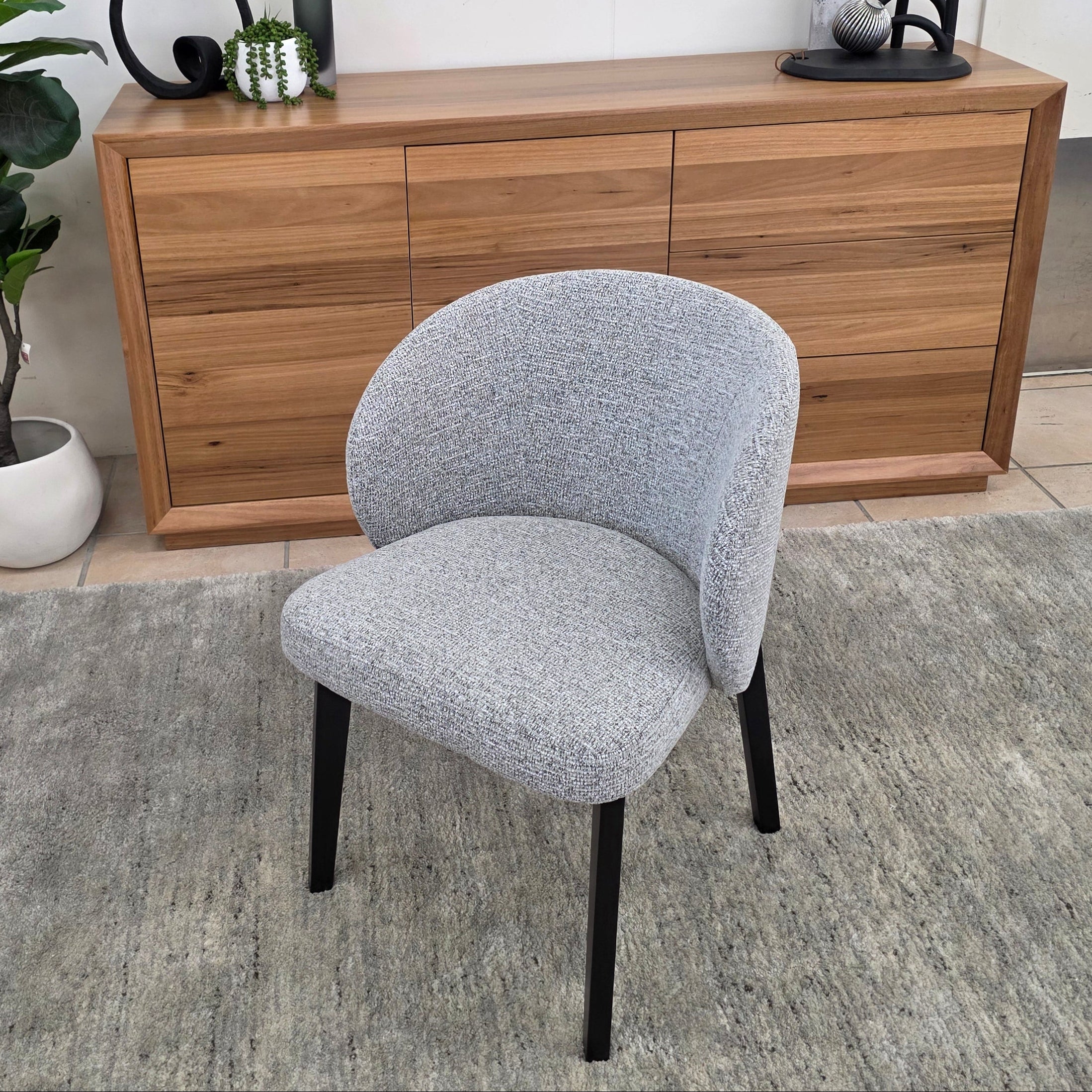 Settler Dining Chair In Grey Fabric & Black Leg