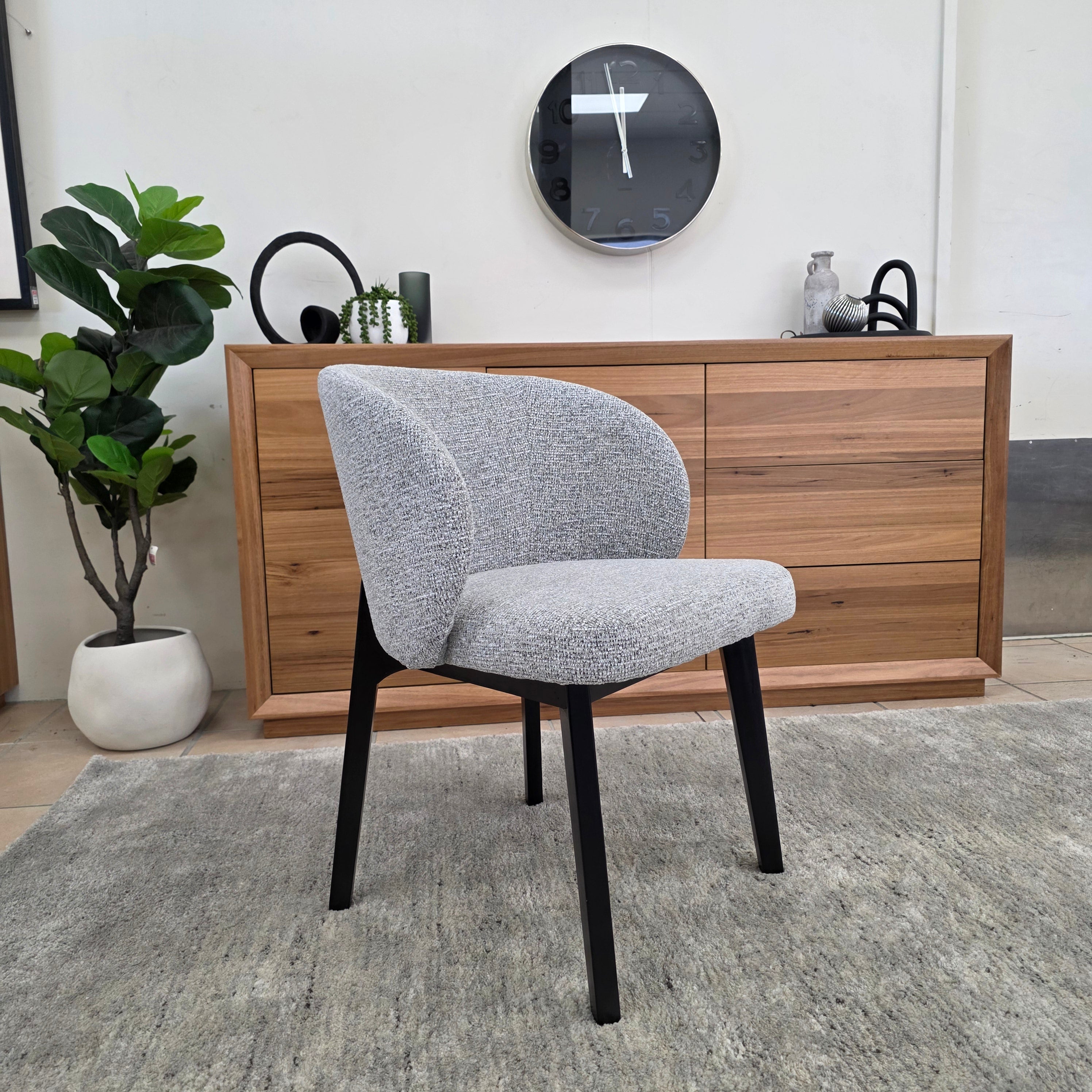 Settler Dining Chair In Grey Fabric & Black Leg