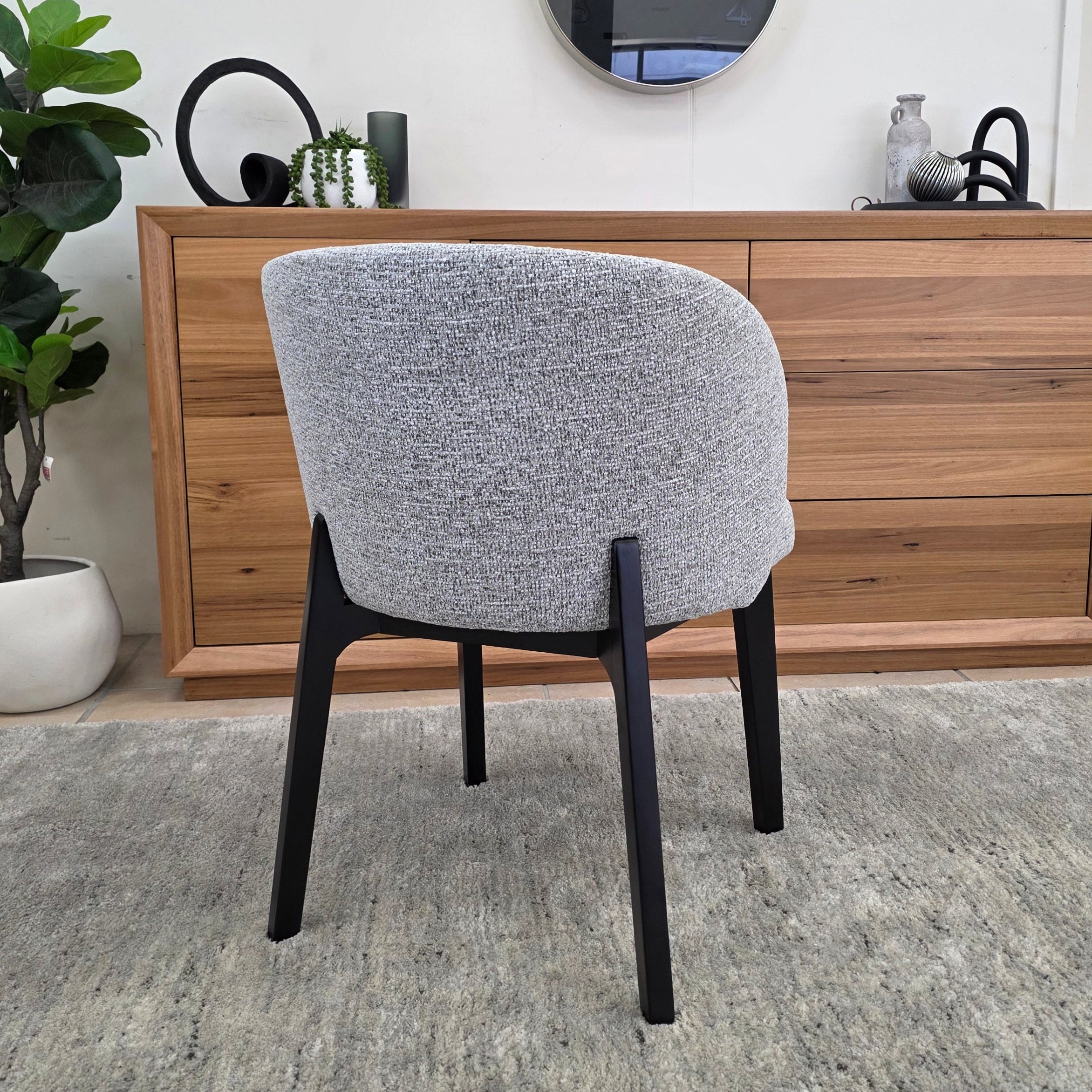 Settler Dining Chair In Grey Fabric & Black Leg