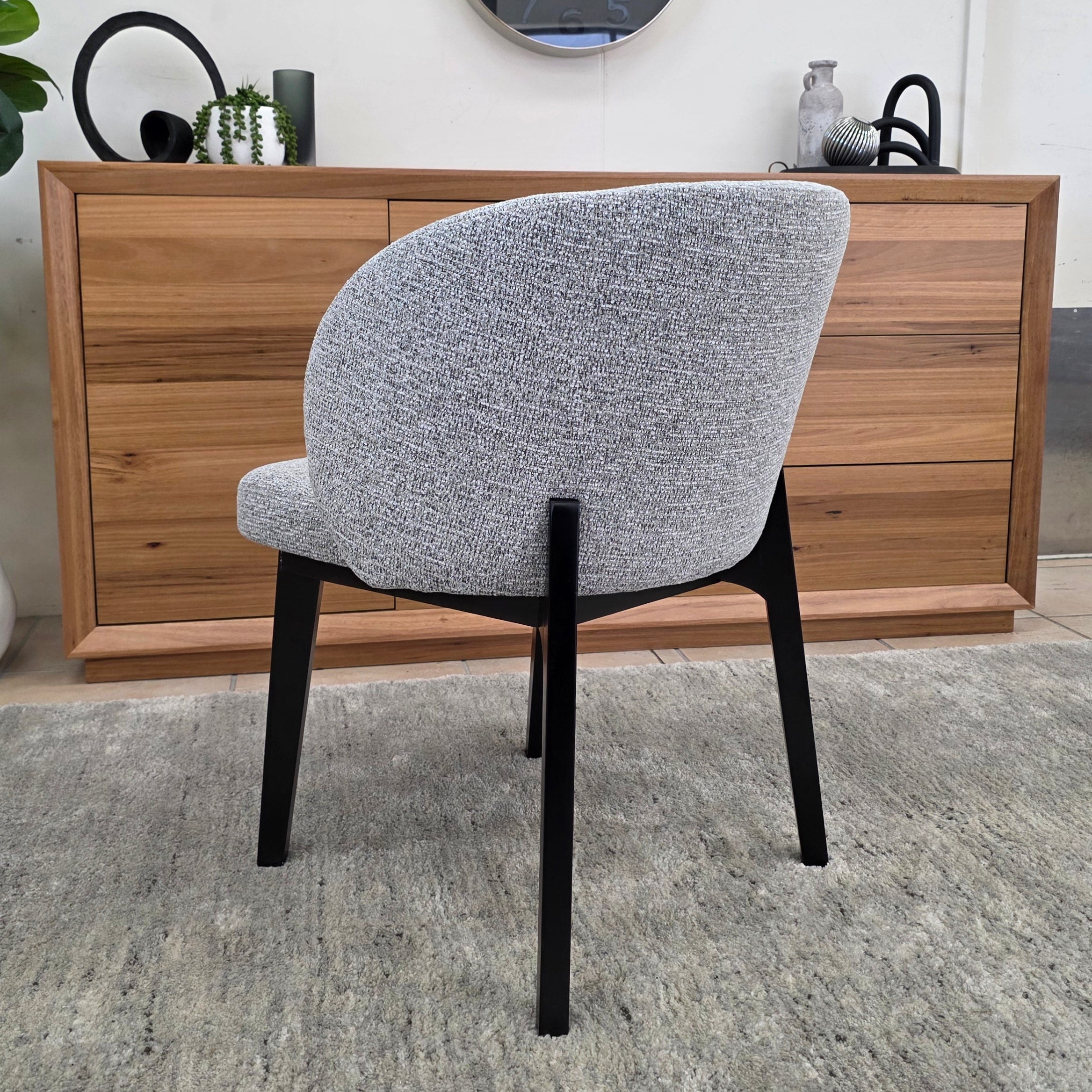 Settler Dining Chair In Grey Fabric & Black Leg