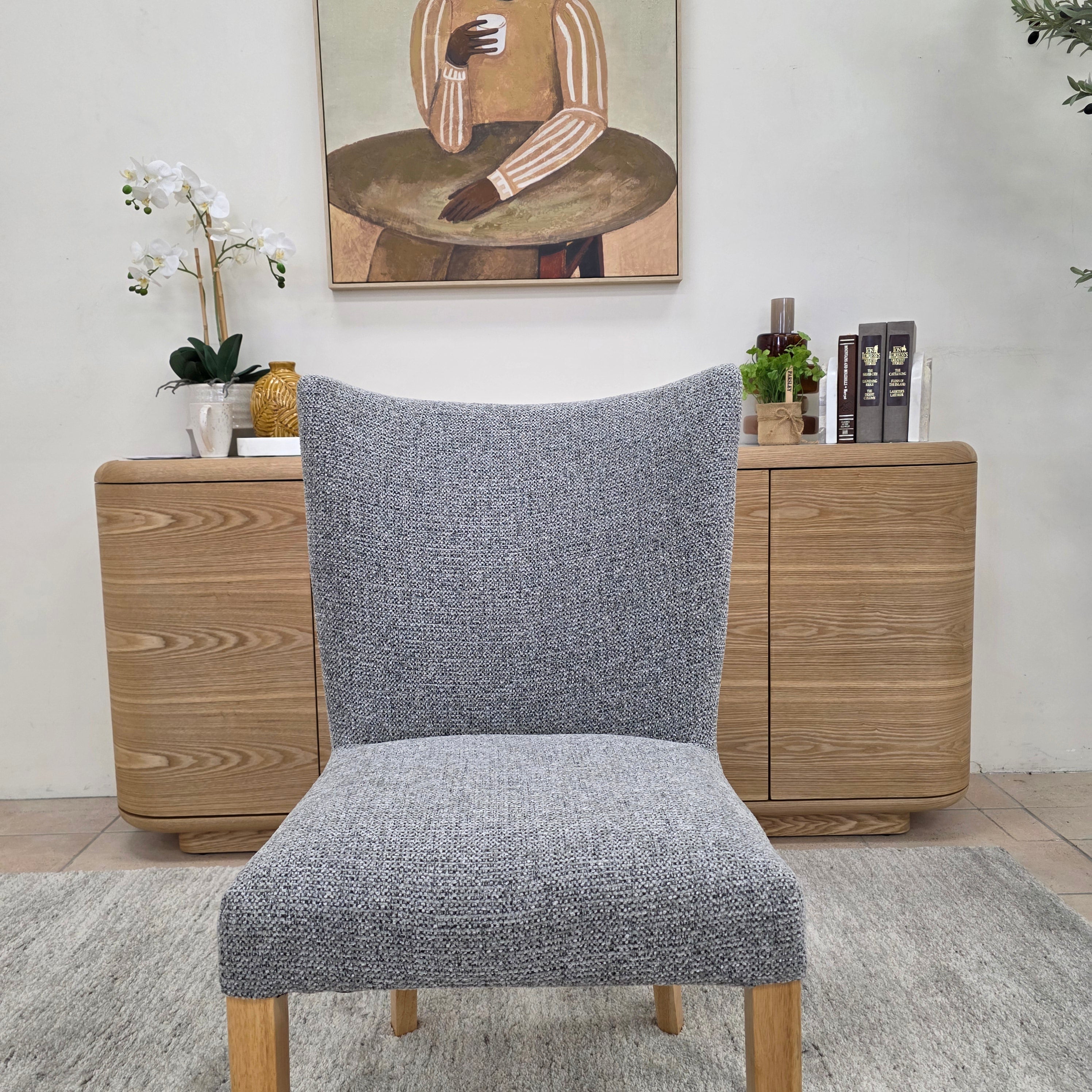 Tobago Dining Chair In Grey Milan With Natural Leg