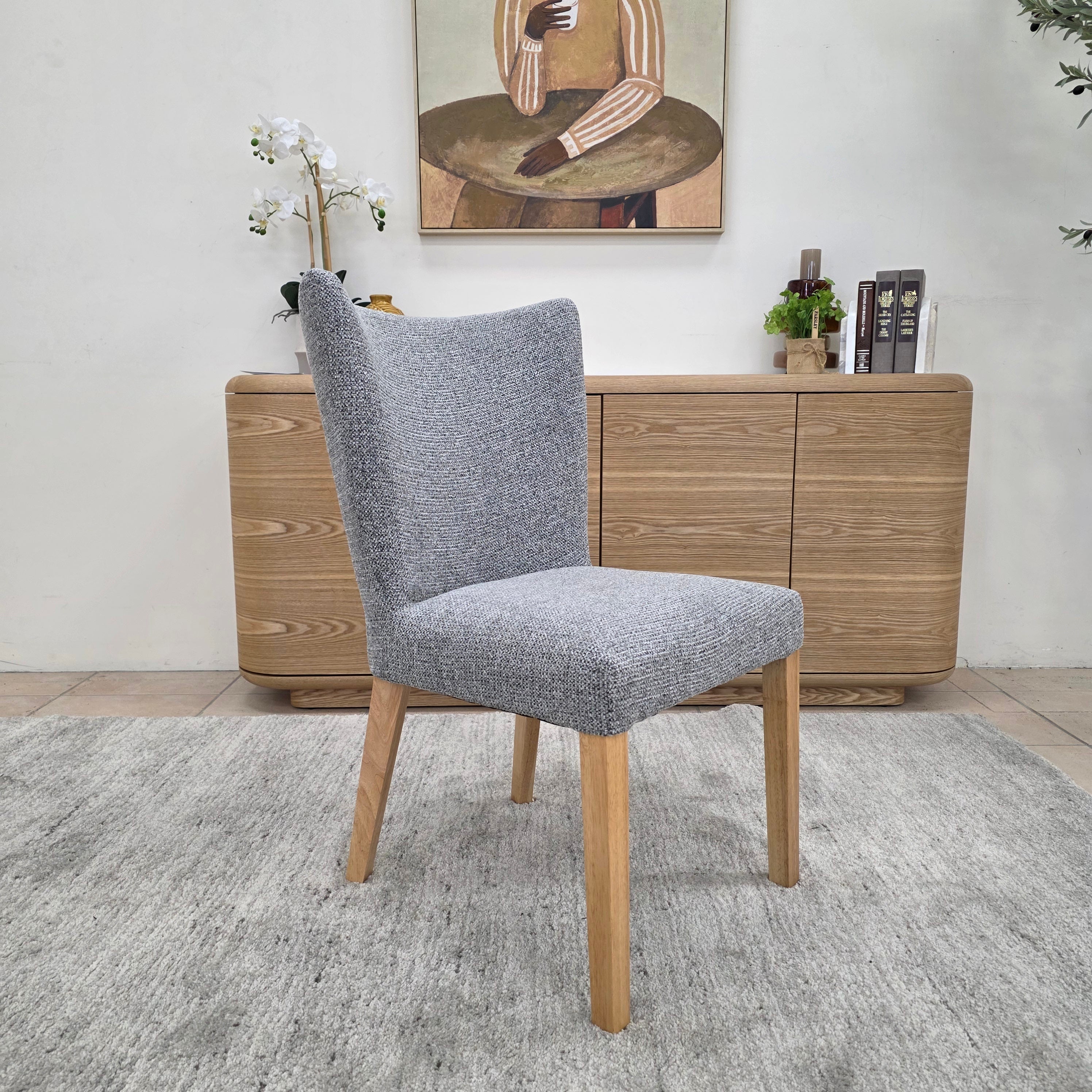 Tobago Dining Chair In Grey Milan With Natural Leg