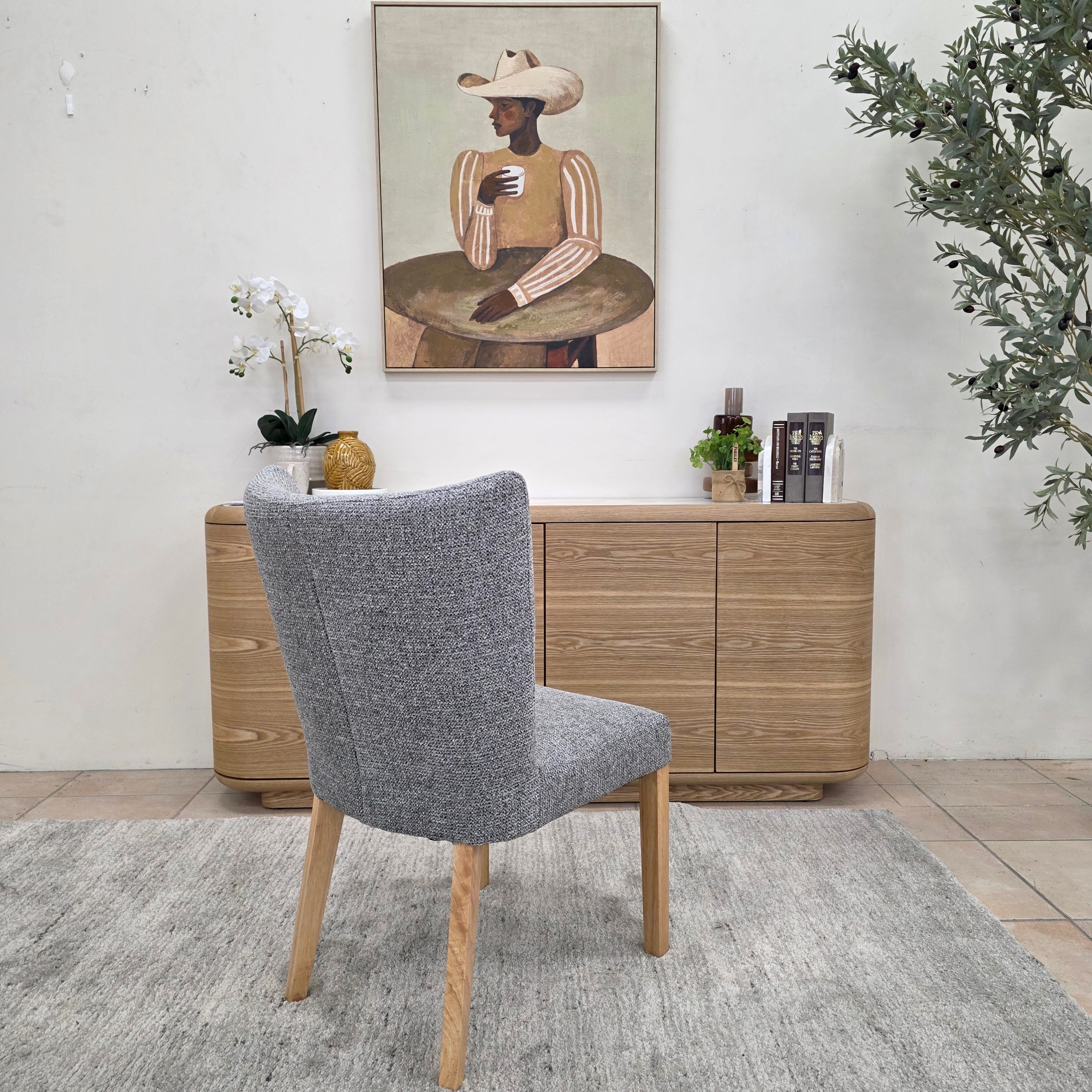 Tobago Dining Chair In Grey Milan With Natural Leg