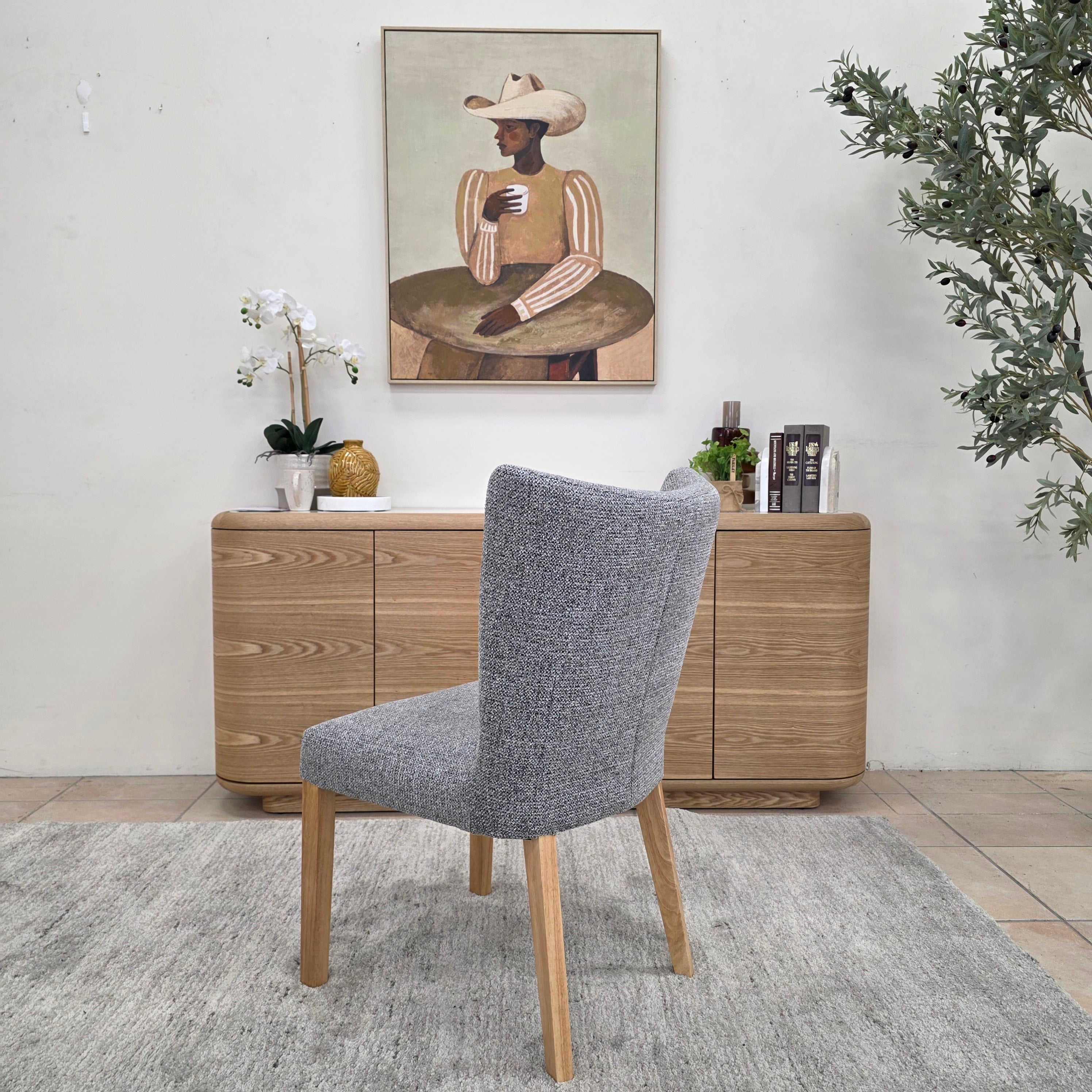 Tobago Dining Chair In Grey Milan With Natural Leg