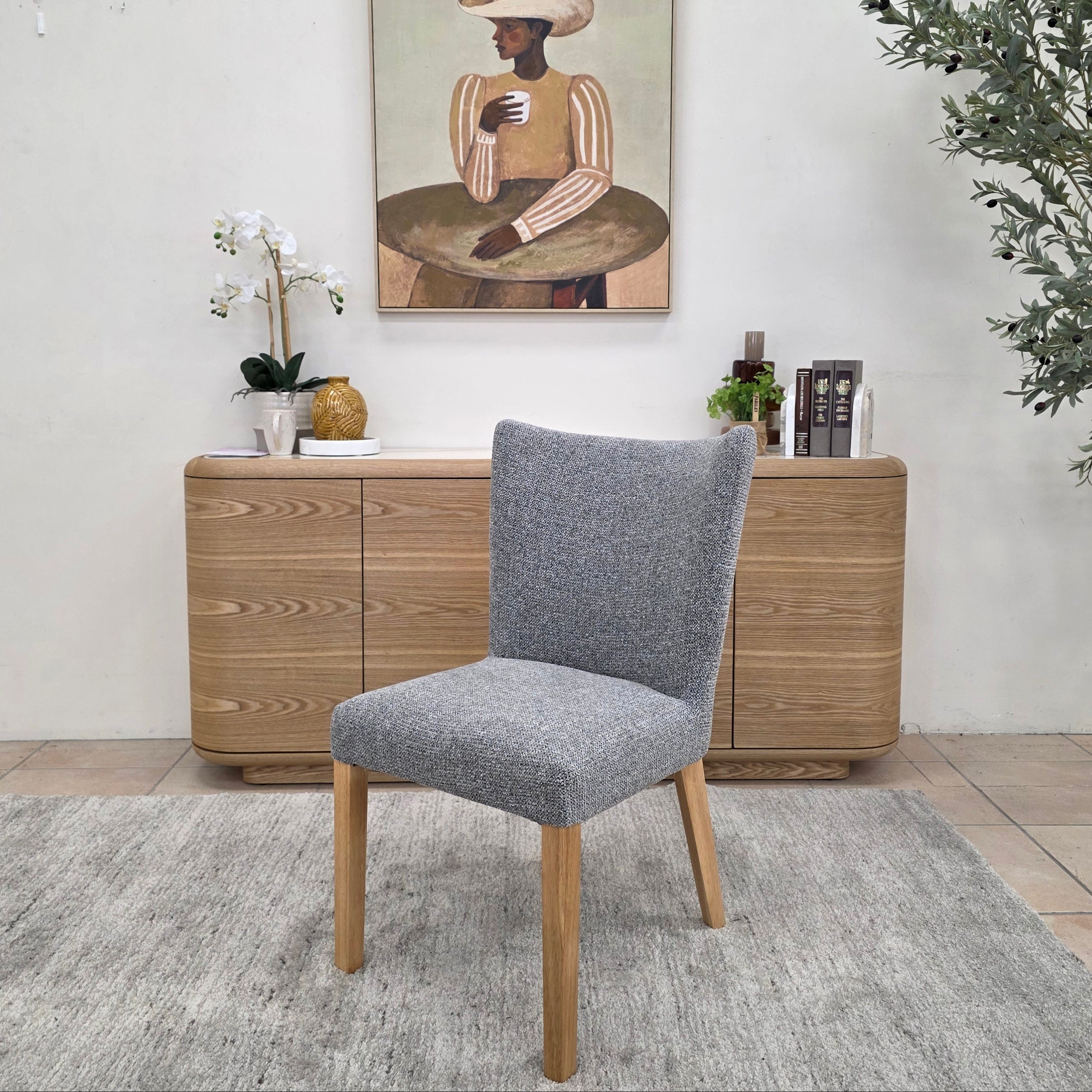 Tobago Dining Chair In Grey Milan With Natural Leg
