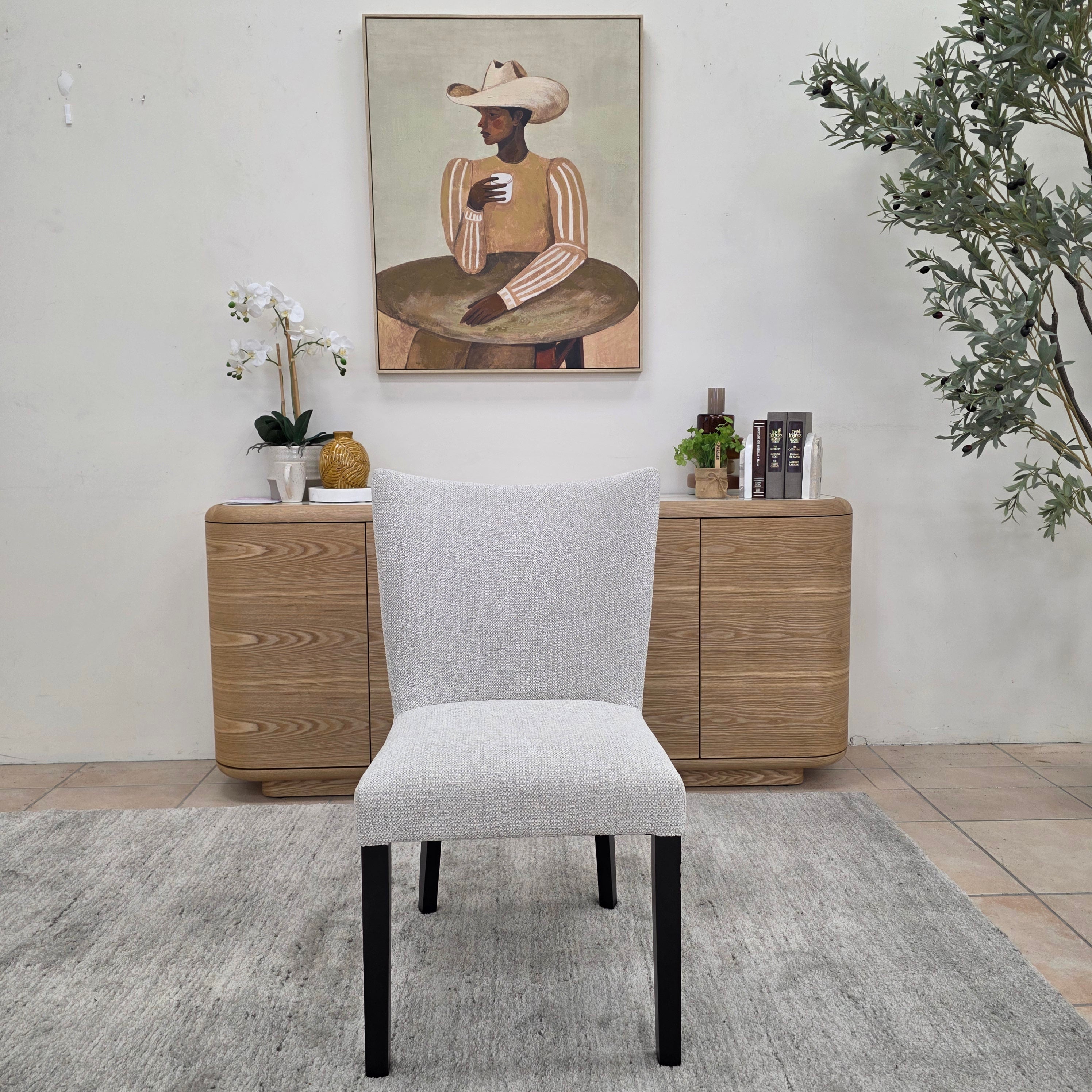 Tobago Dining Chair In Oatmeal Milan With Black Leg